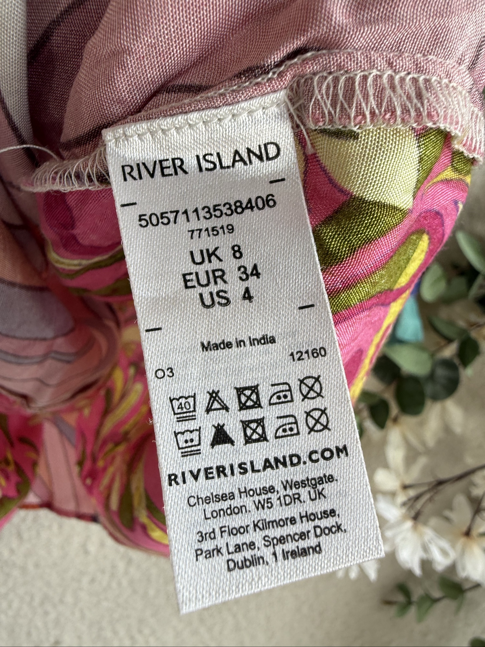 River Island Multi Floral Print Boho Chic Dress UK 8 Long Sleeve Tie Waist image 5