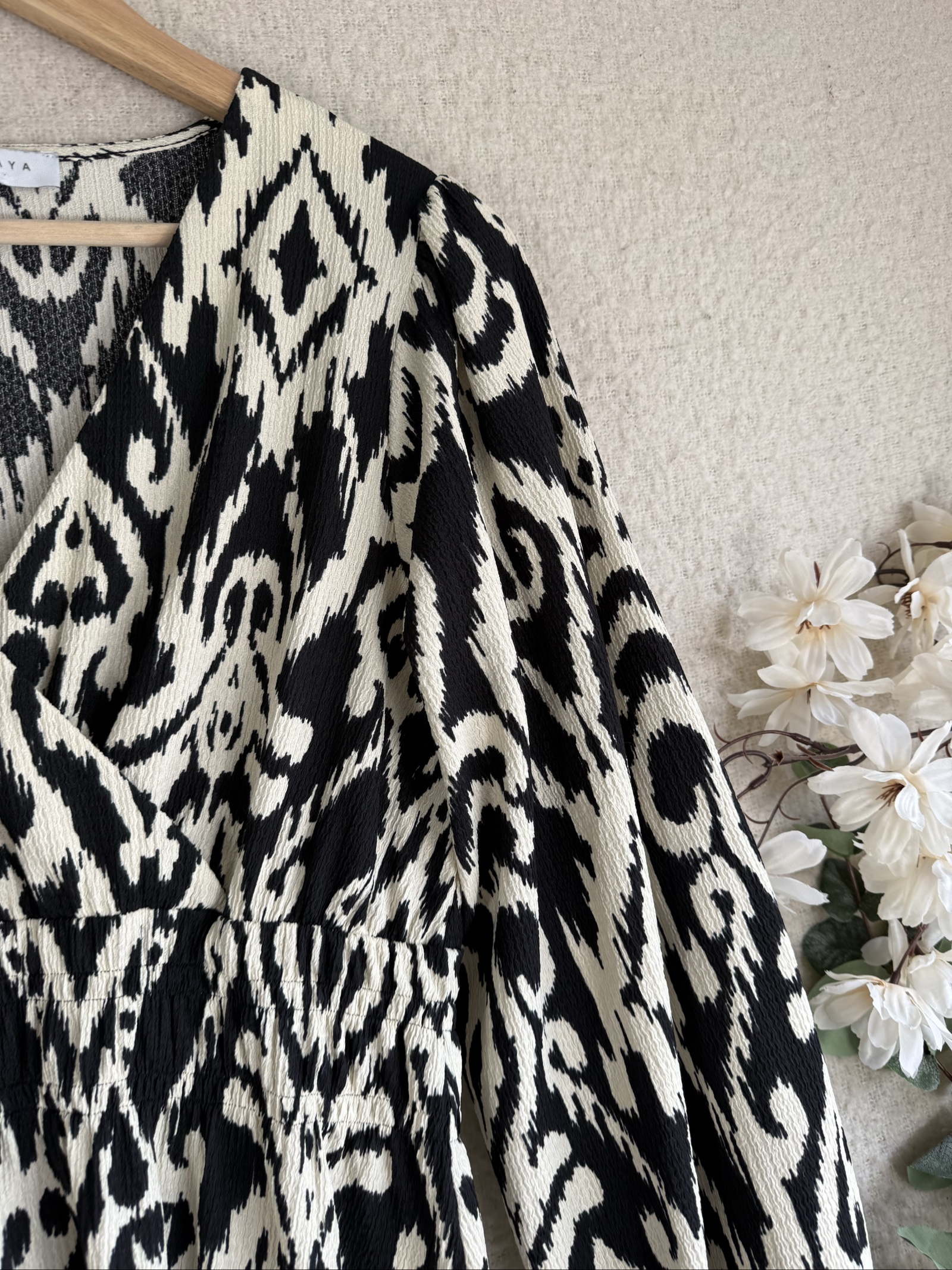Papaya Black & White Printed Long Sleeve Dress UK 12 Chic Stylish image 2
