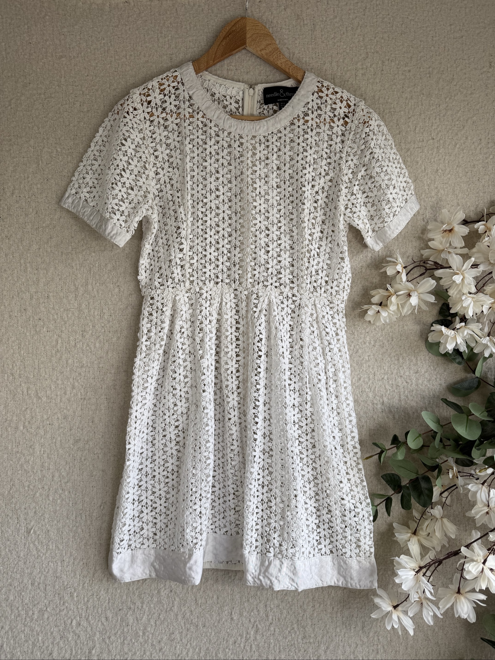 Needle & Thread White Lace Dress UK 12 Elegant Floral Crochet Summer Style