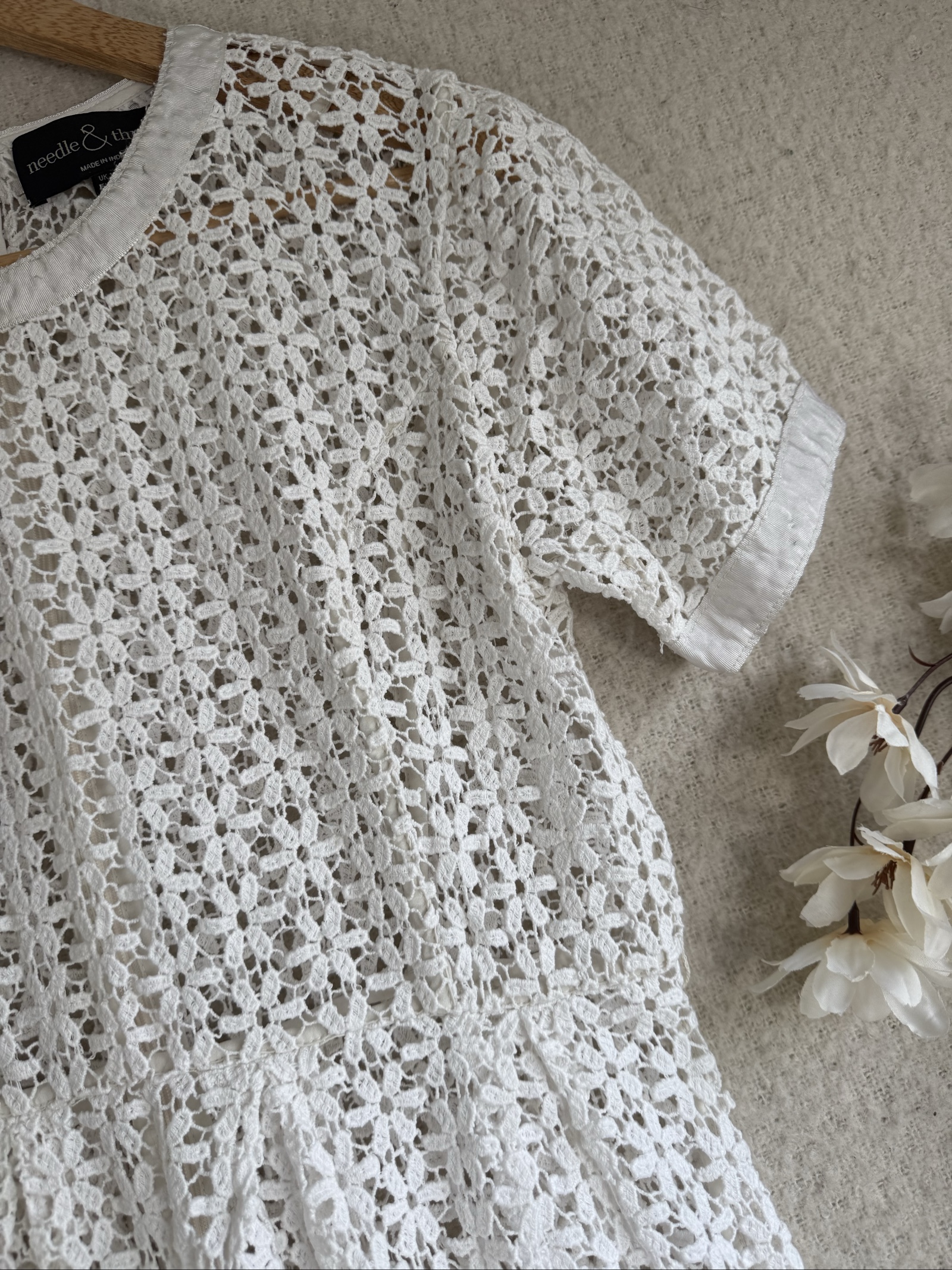 Needle & Thread White Lace Dress UK 12 Elegant Floral Crochet Summer Style image 2
