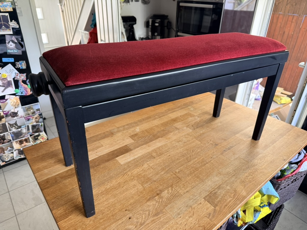 Black & Red wooden wide Piano Stool Adjustable height