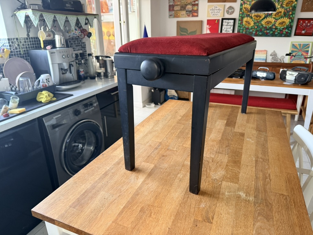 Black & Red wooden wide Piano Stool Adjustable height image 6