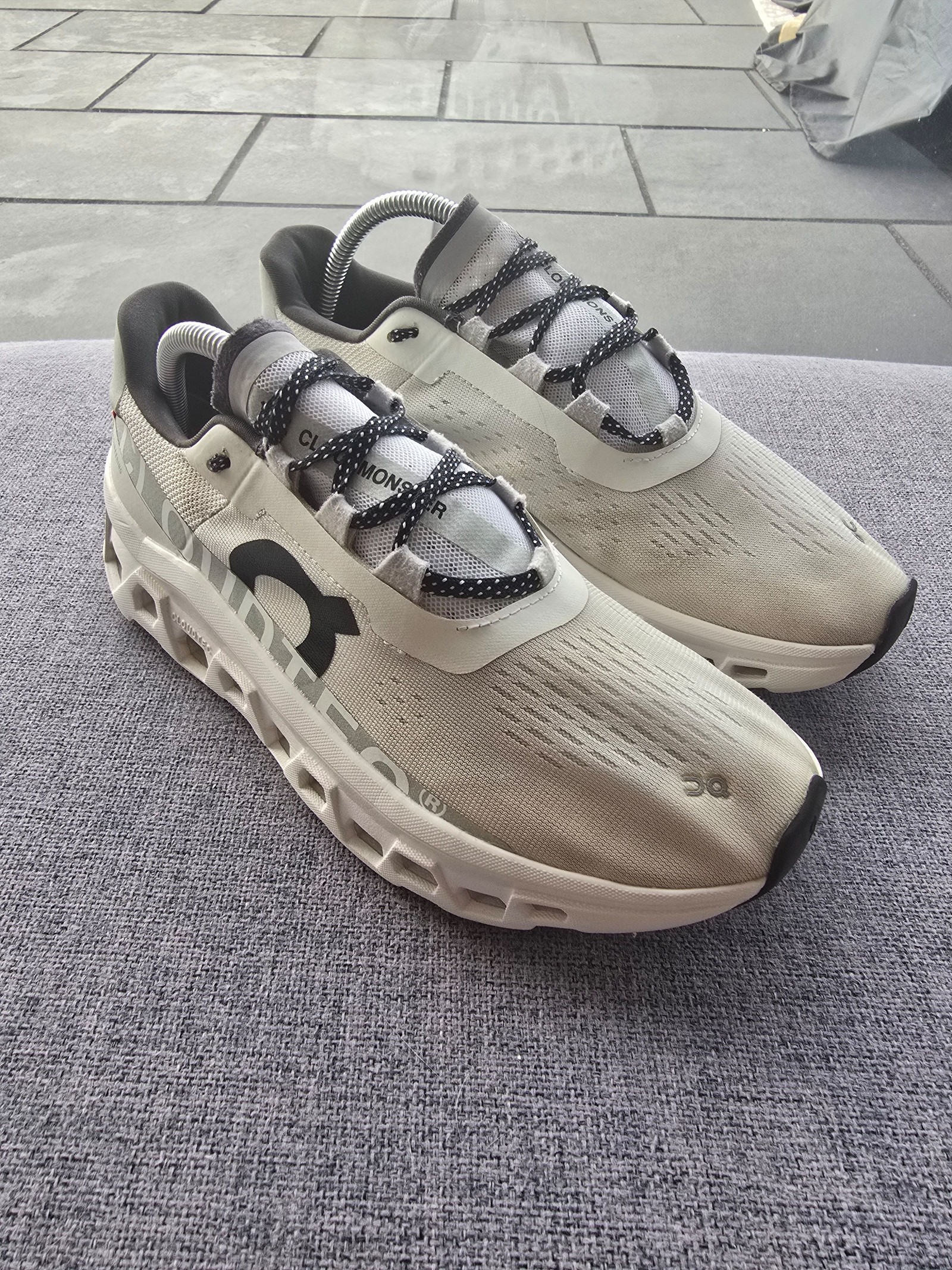 On Running White & Grey Cloud Monster Running Shoes UK 8