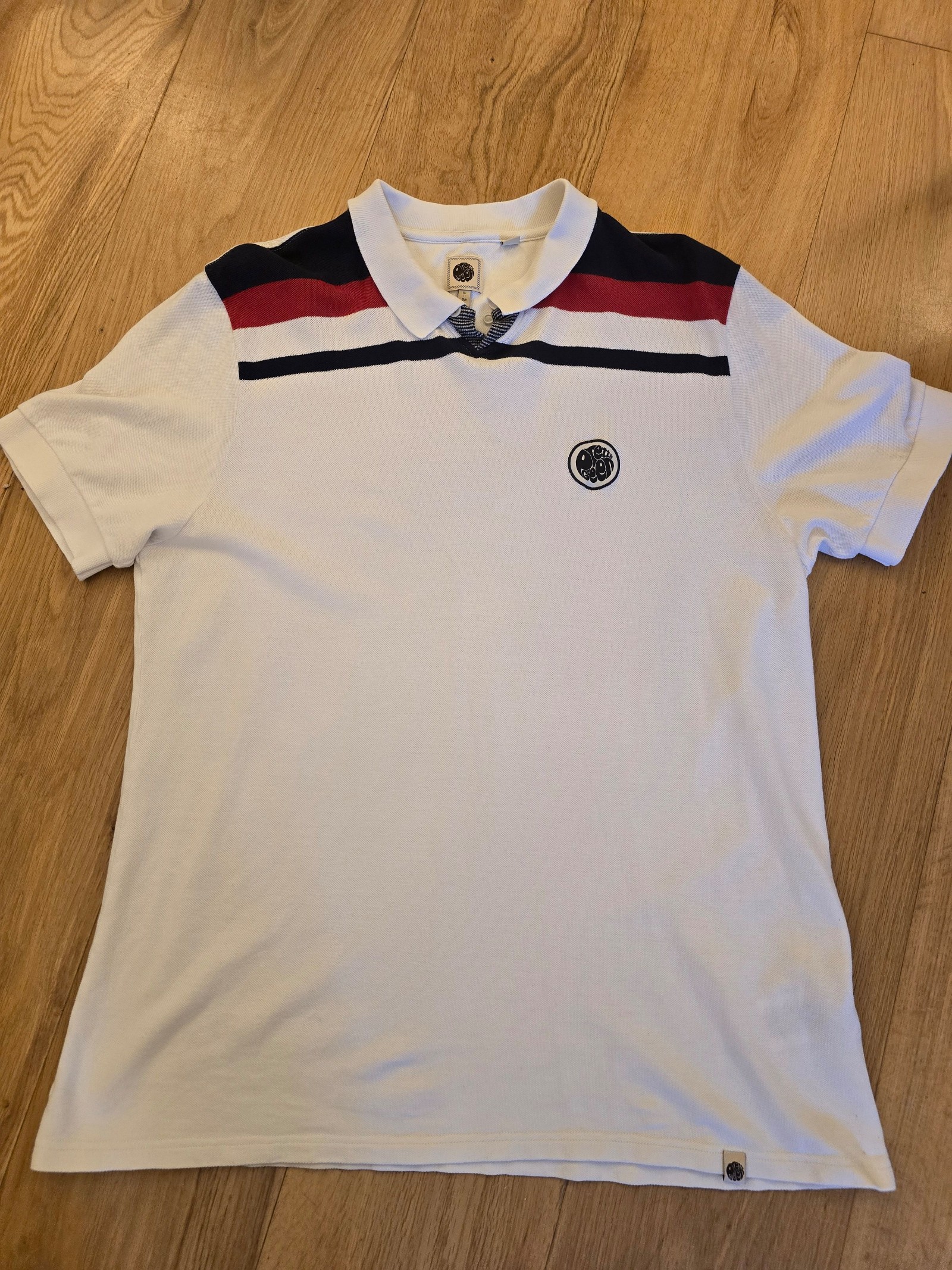 Pretty Green White & Navy Stripe Polo Shirt XL