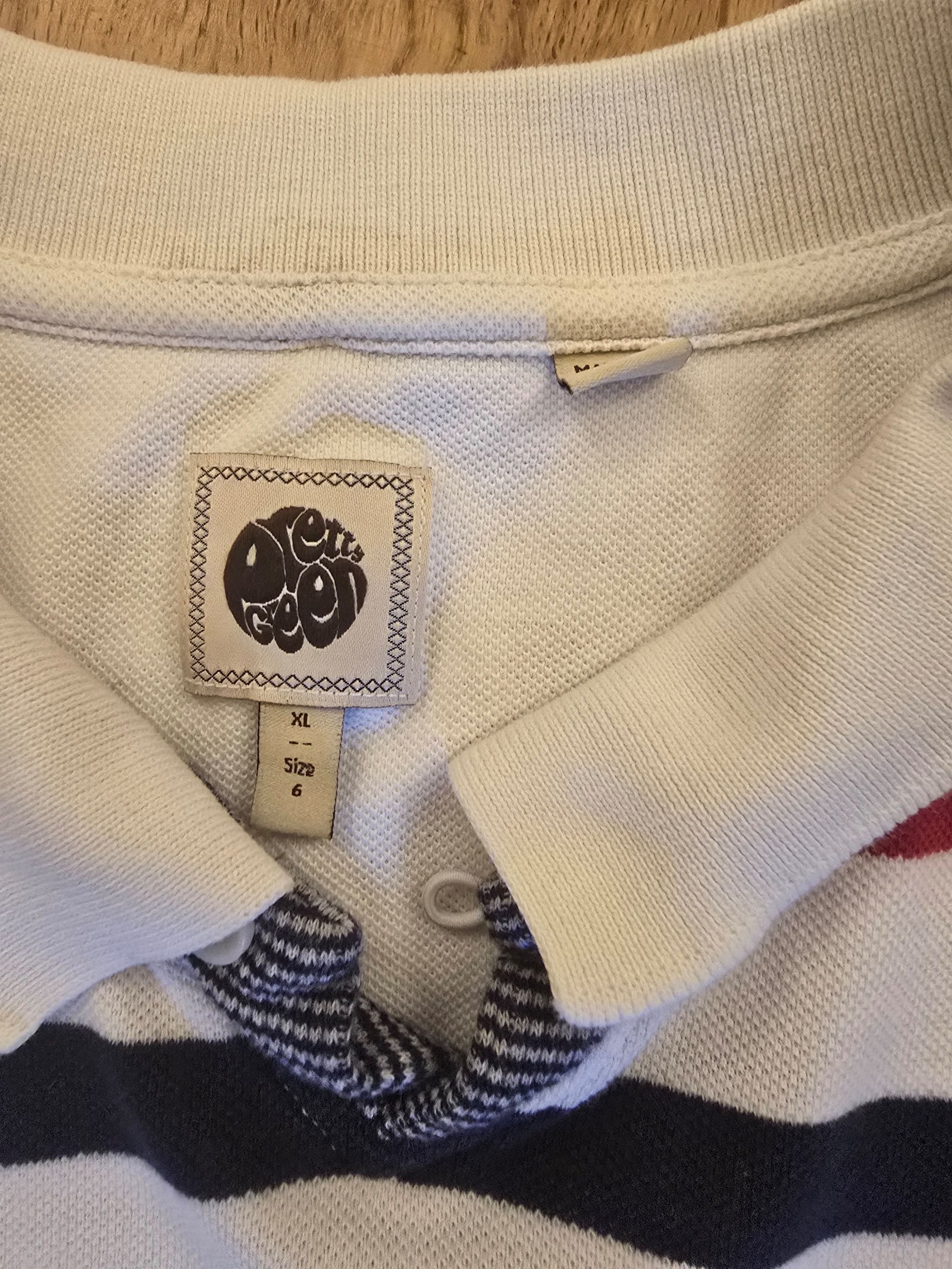 Pretty Green White & Navy Stripe Polo Shirt XL image 4