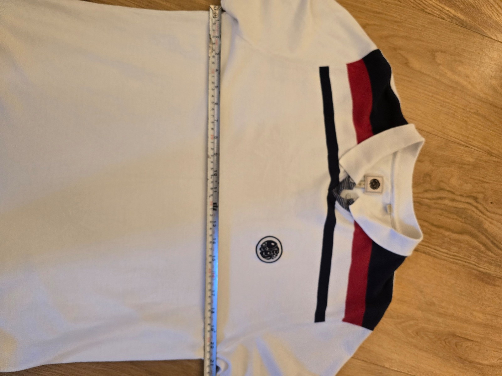 Pretty Green White & Navy Stripe Polo Shirt XL image 5