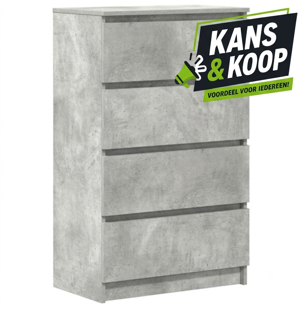 Ladekast vidaXL - 4 Lades - Betongrijs (60 x 35 x 98,5 cm)