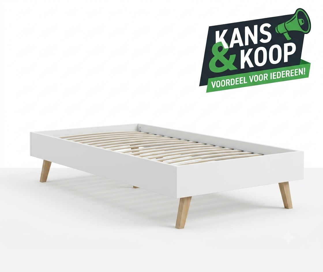 Eenpersoons Bedframe vidaXL - 90 x 200 cm - Wit met Houten Poten
