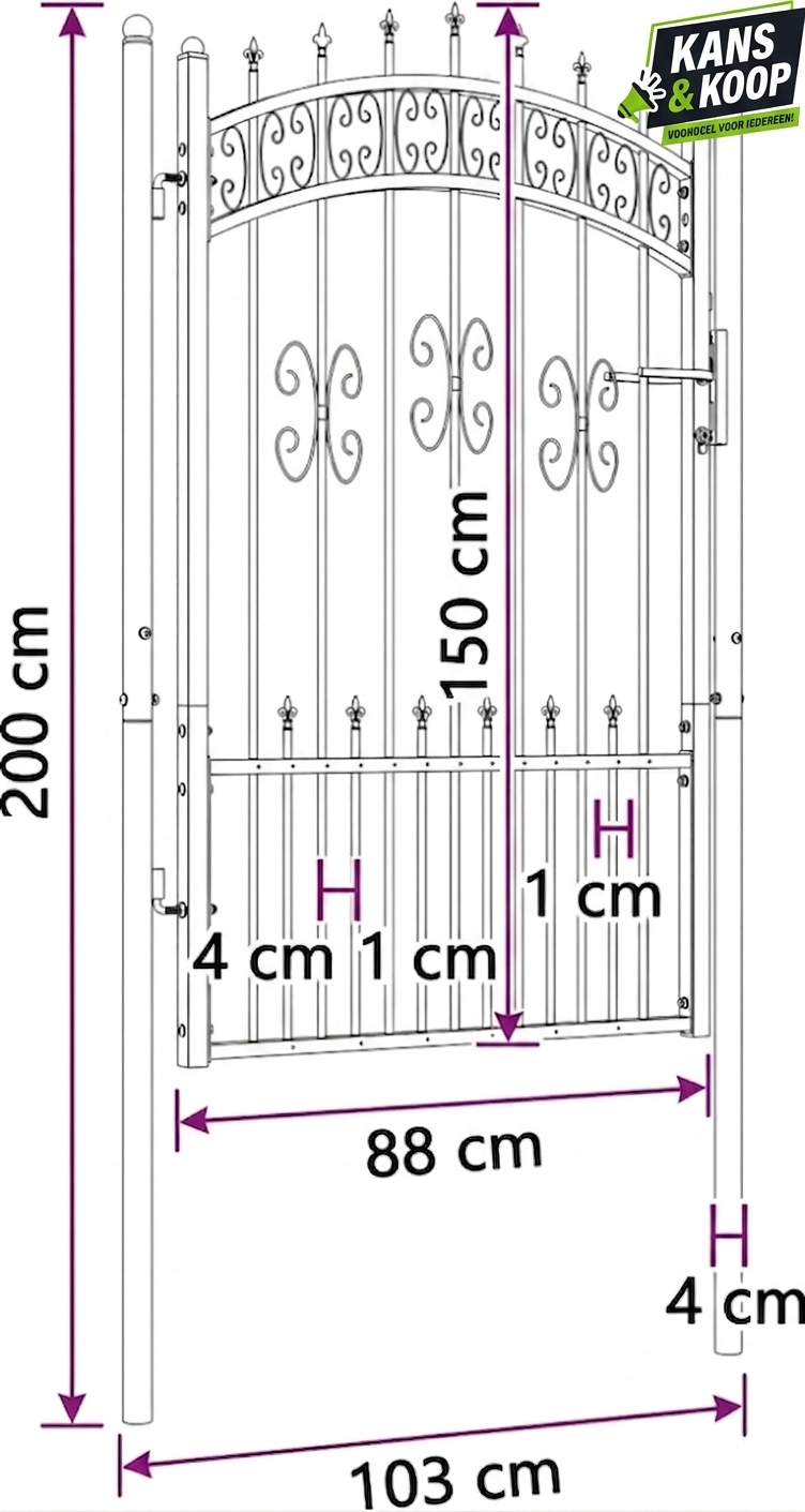 Stalen Tuinpoort / Hekpoort vidaXL - Met Boog & Punten (103 x 200 cm) - Zwart image 2