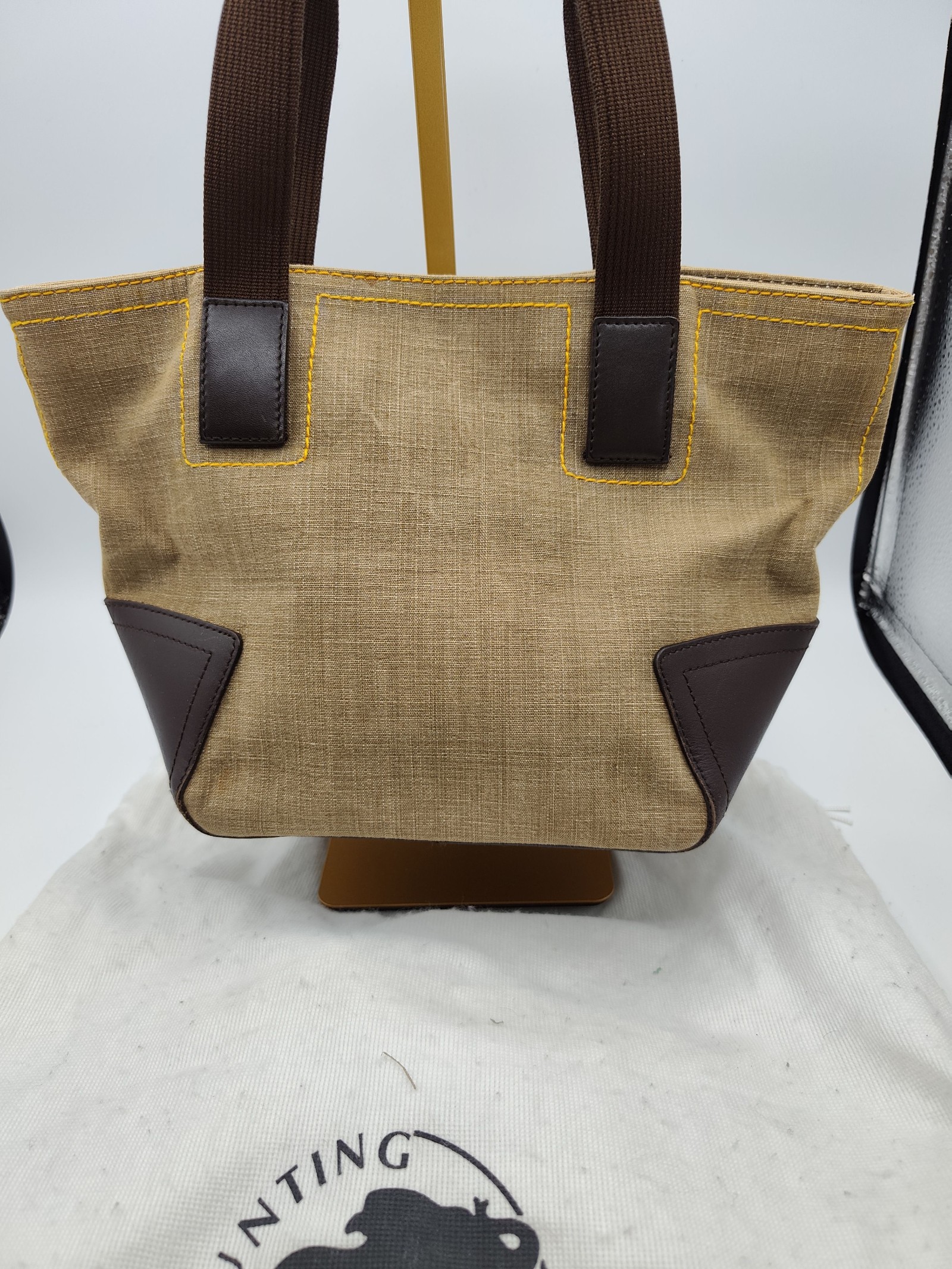 Hunting World Brown & Beige Tote Bag Leather Detail Other image 7