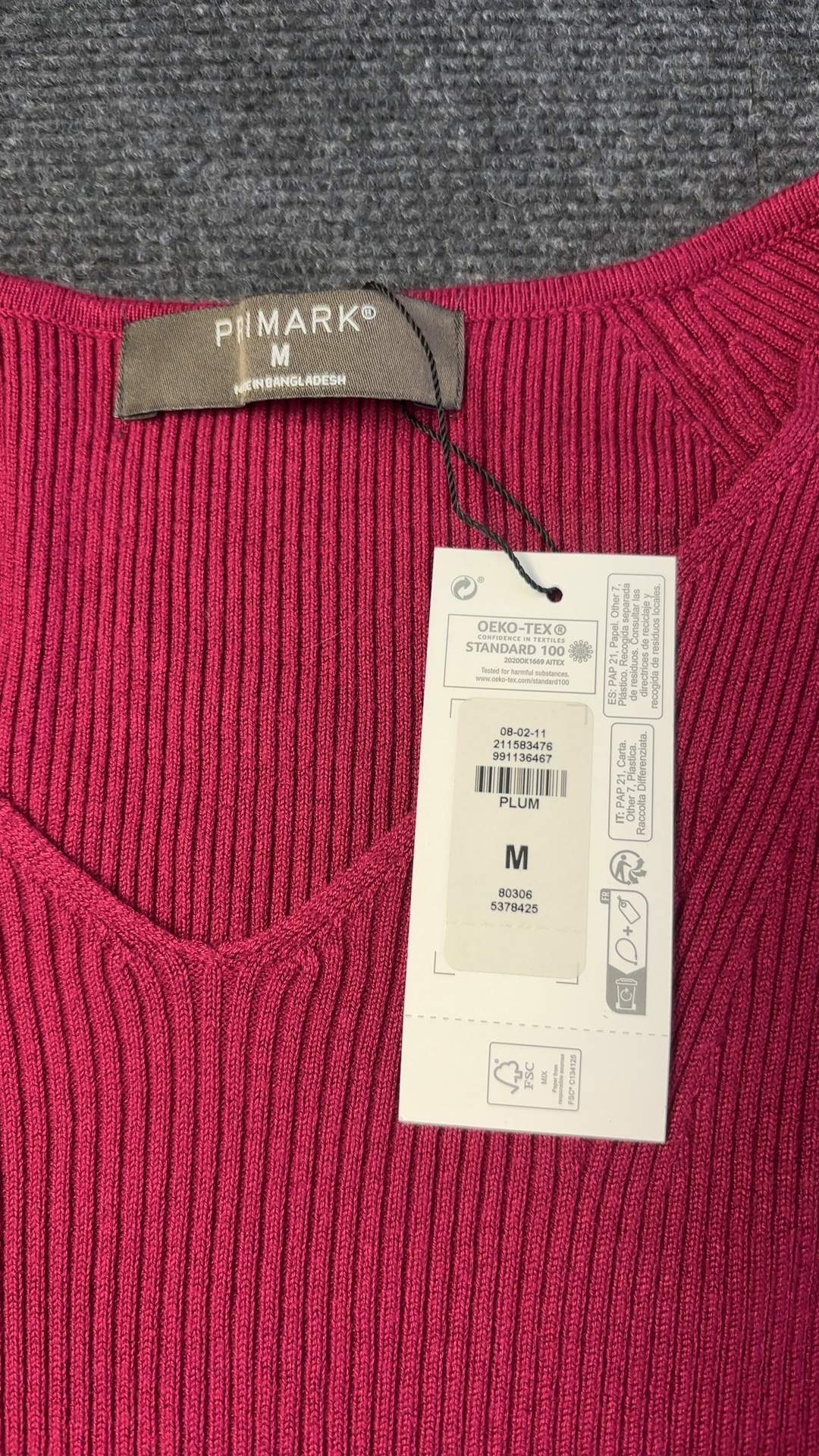 Primark Plum Ribbed V-Neck Jumper Medium Long Sleeve Brand New with tags image 5