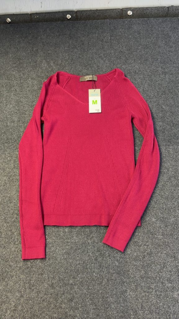 Primark Plum Ribbed V-Neck Jumper Medium Long Sleeve Brand New with tags
