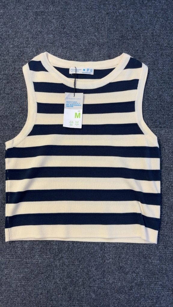 Primark Cream & Navy Stripe Sleeveless Knit Top Medium Brand New with tags