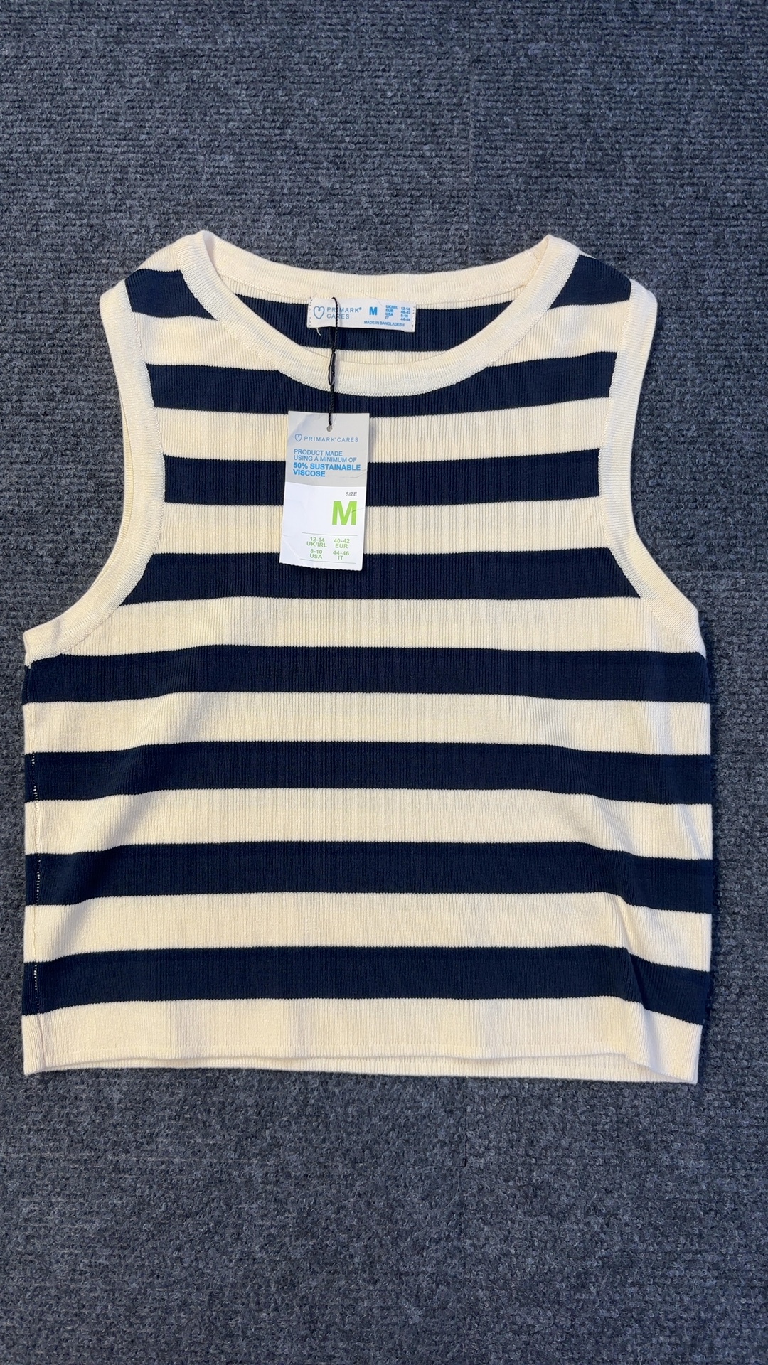 Primark Cream & Navy Stripe Sleeveless Knit Top Medium Brand New with tags