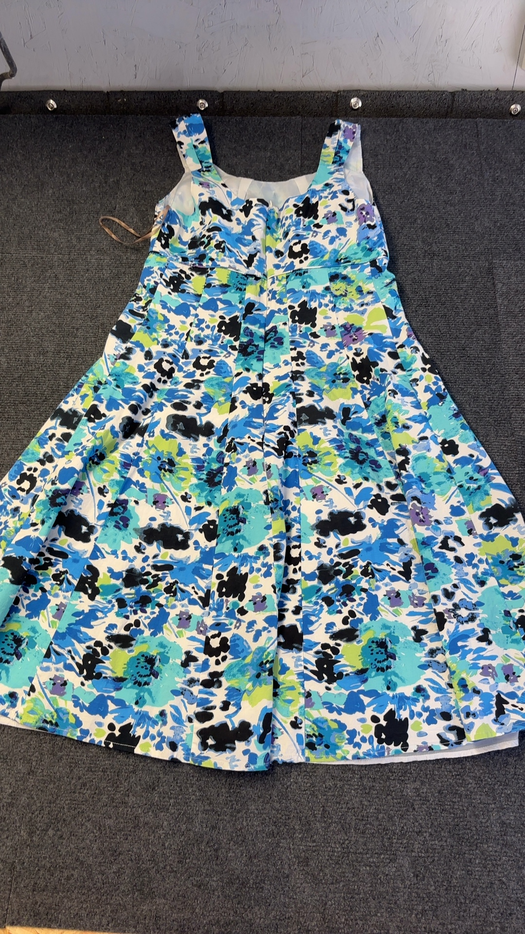 Soon Blue Green & Black Floral Cotton Dress UK 12