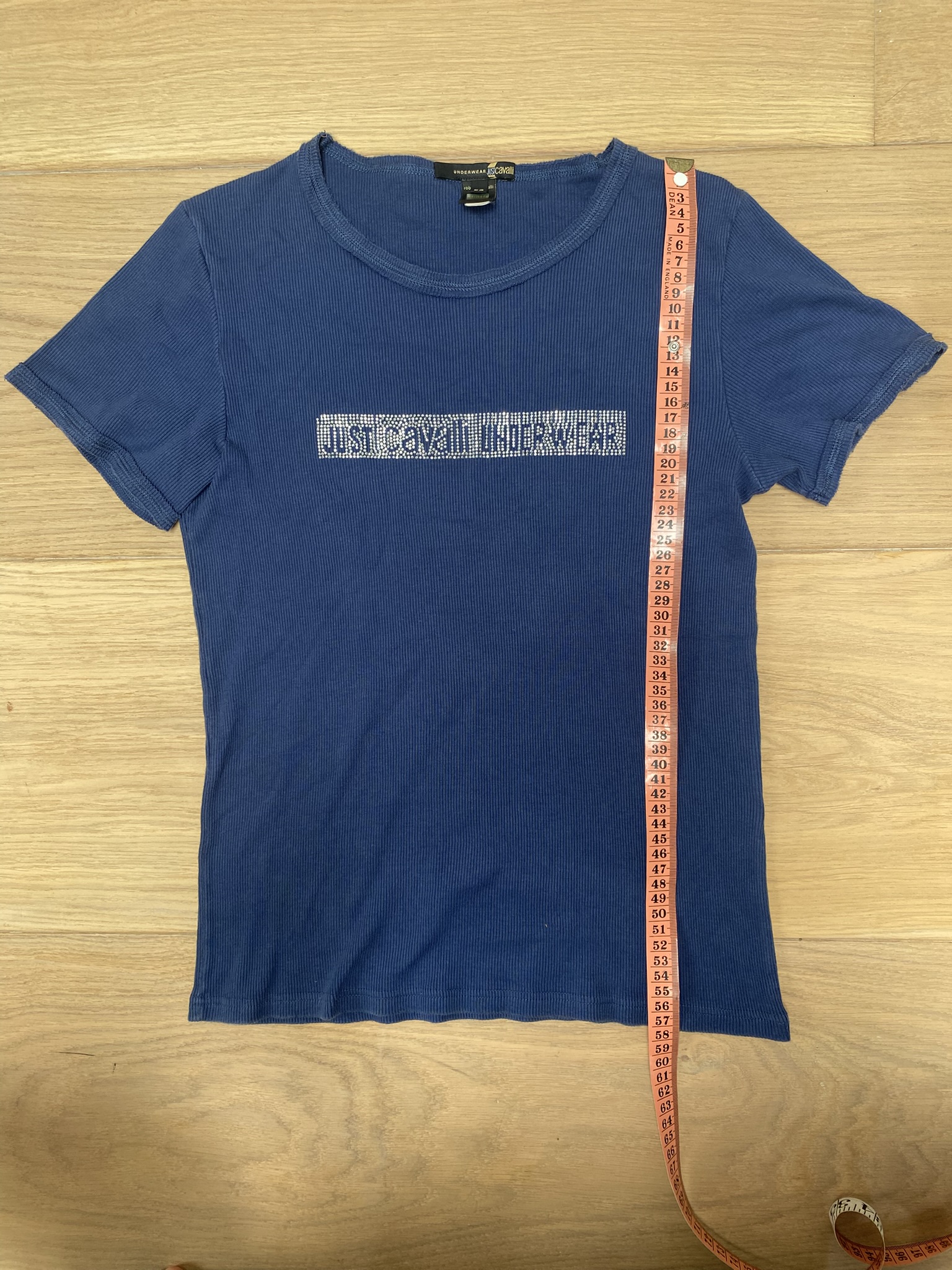 Vintage Y2K Just Cavalli Blue Ribbed T-Shirt Medium Logo Detail image 3
