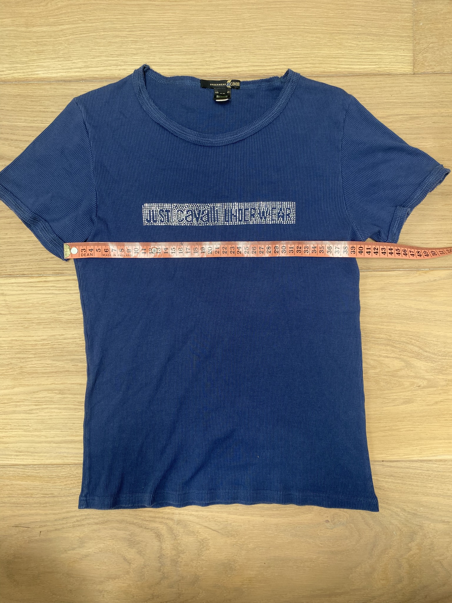 Vintage Y2K Just Cavalli Blue Ribbed T-Shirt Medium Logo Detail image 4