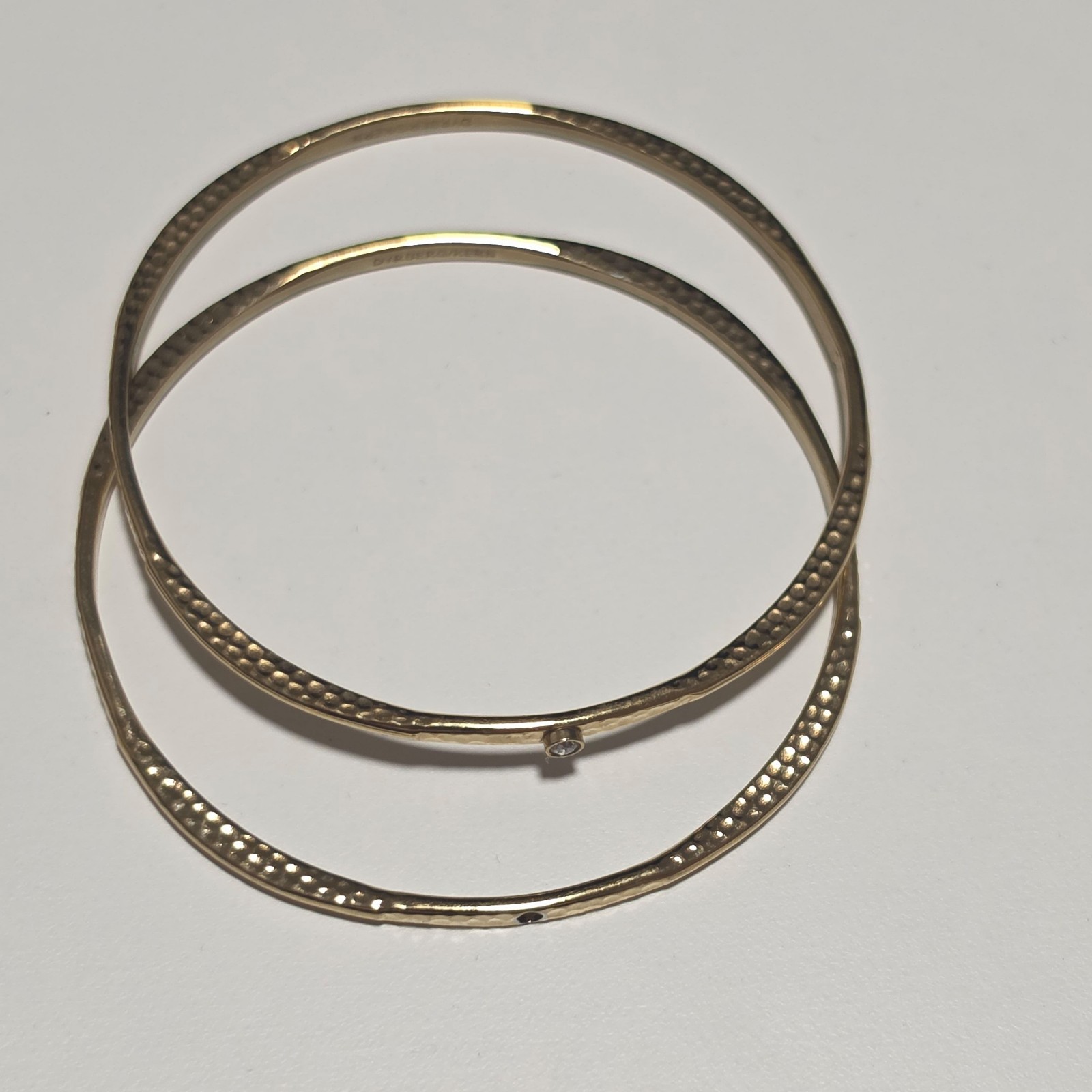 Dyrberg/Kern Gold Tone Hammered Bangle Bracelets with Stones b3