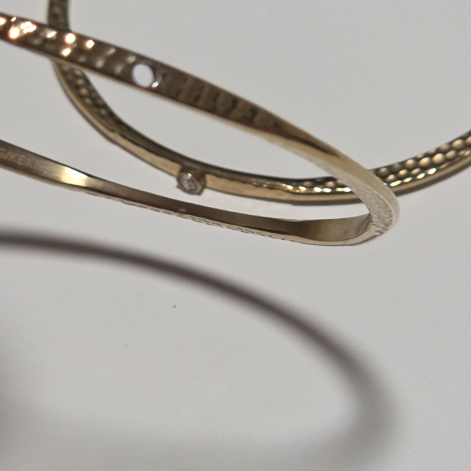 Dyrberg/Kern Gold Tone Hammered Bangle Bracelets with Stones b3 image 3