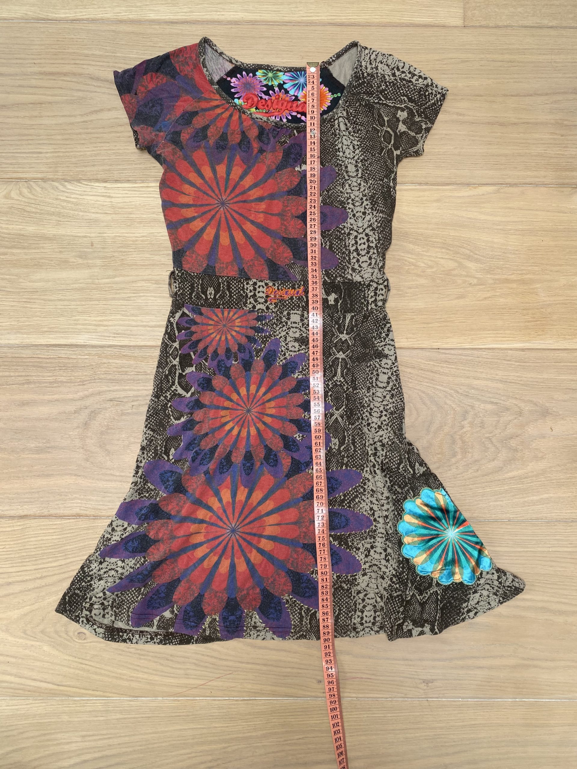 y2k Vintage Desigual Multi-Coloured Floral Snakeskin Printed Dress Medium Artistic Pattern image 3