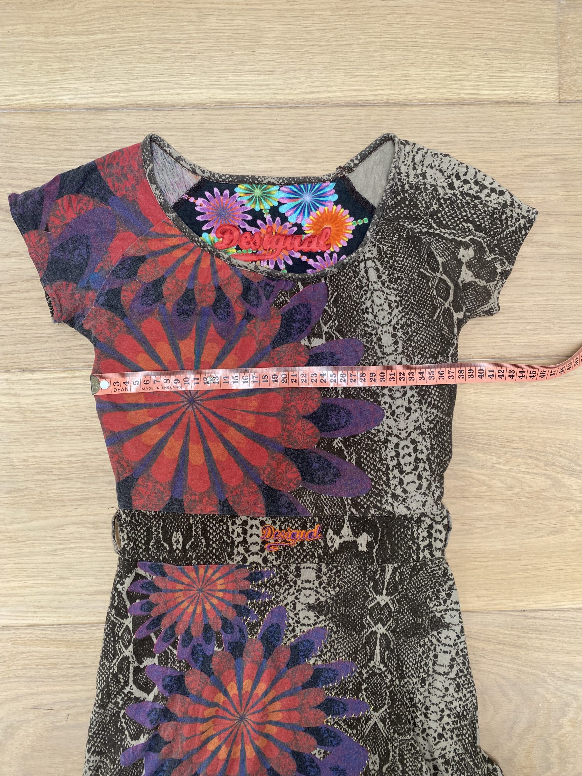 y2k Vintage Desigual Multi-Coloured Floral Snakeskin Printed Dress Medium Artistic Pattern image 4