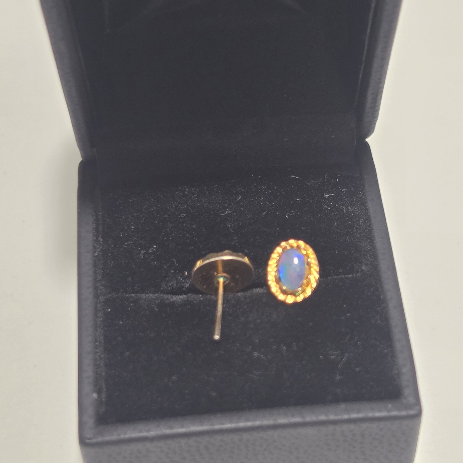 Costume Gold Tone & Blue Oval Stud Earrings image 2