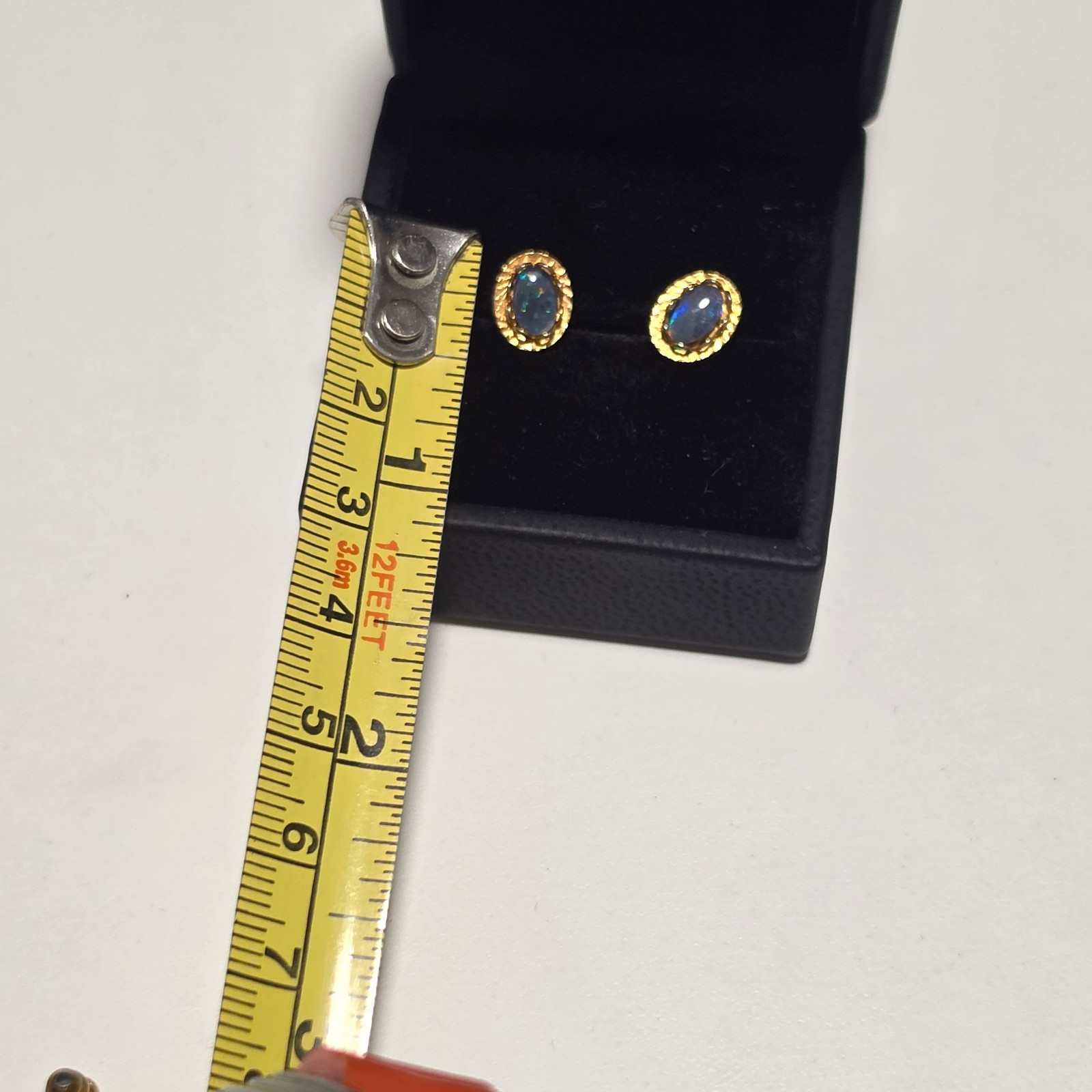 Costume Gold Tone & Blue Oval Stud Earrings image 3