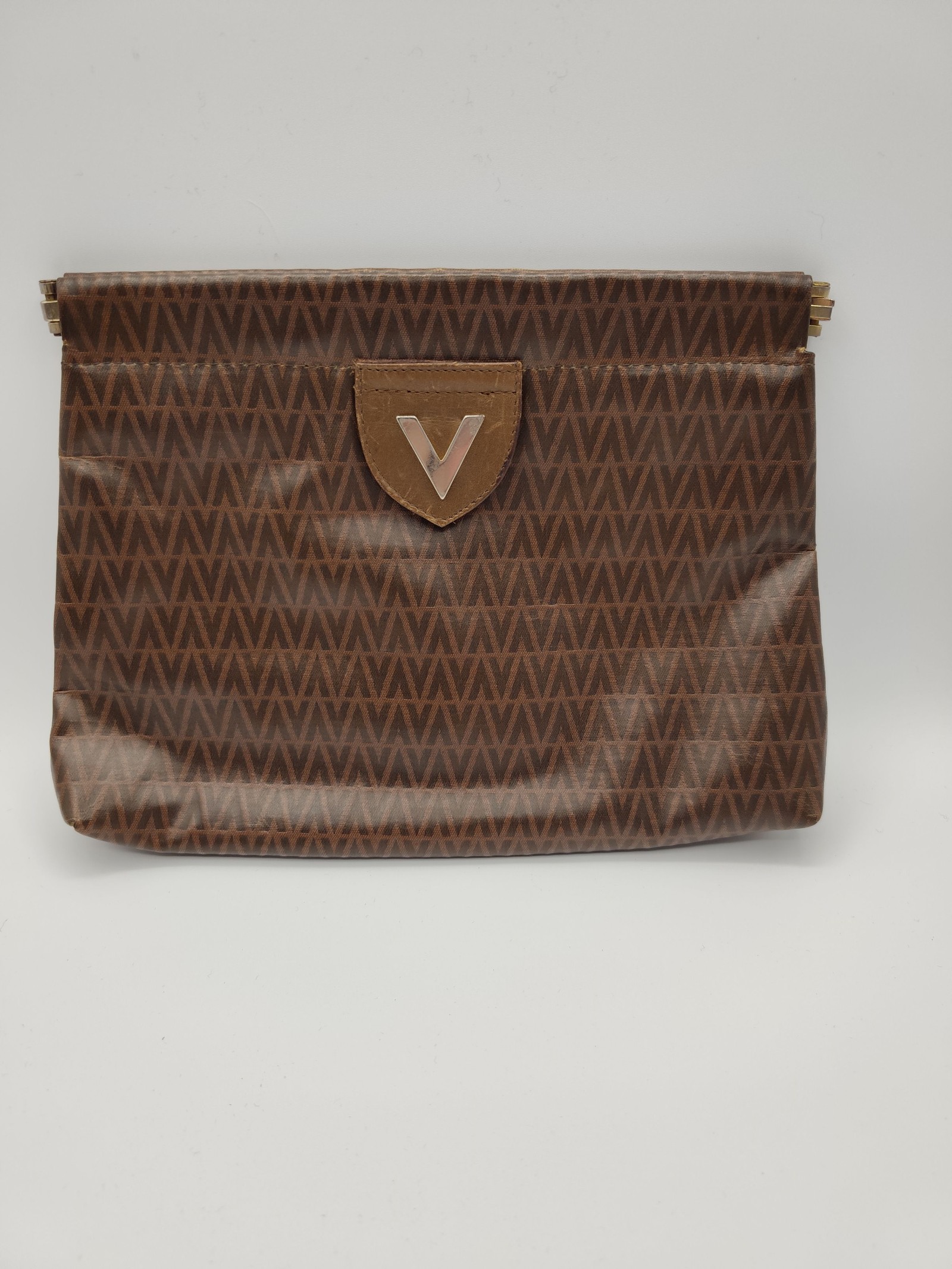 Valentino Brown V Pattern Clutch Bag image 4