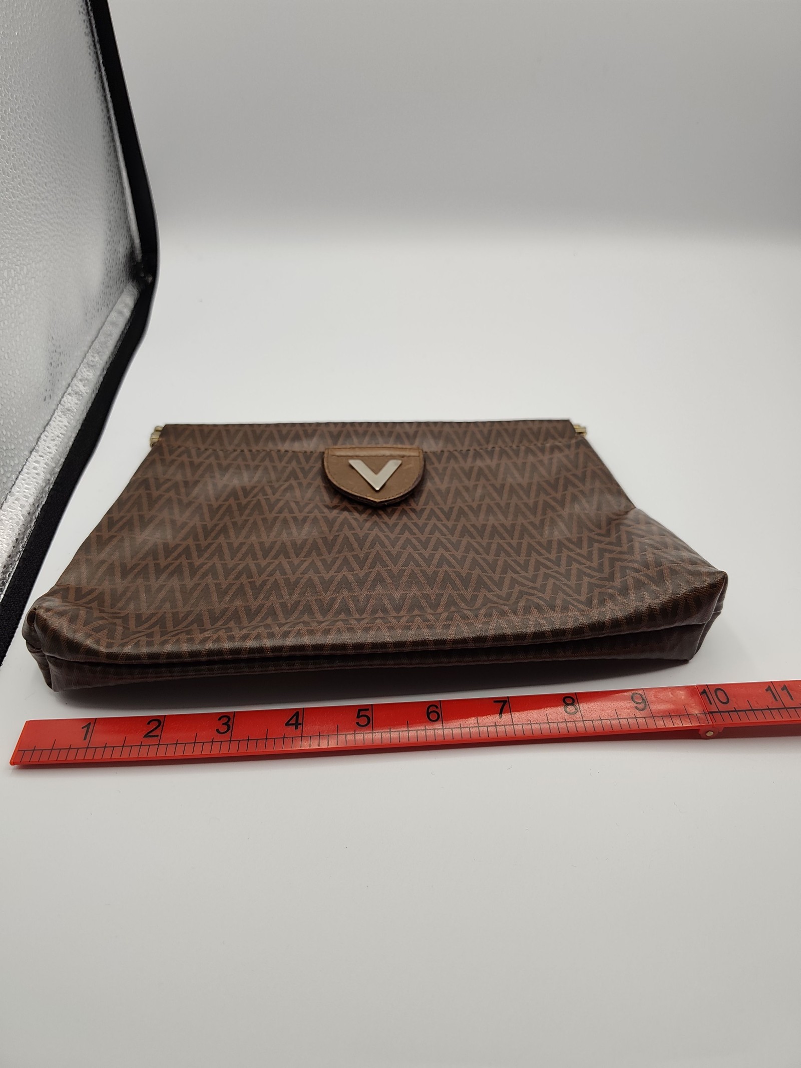 Valentino Brown V Pattern Clutch Bag image 6