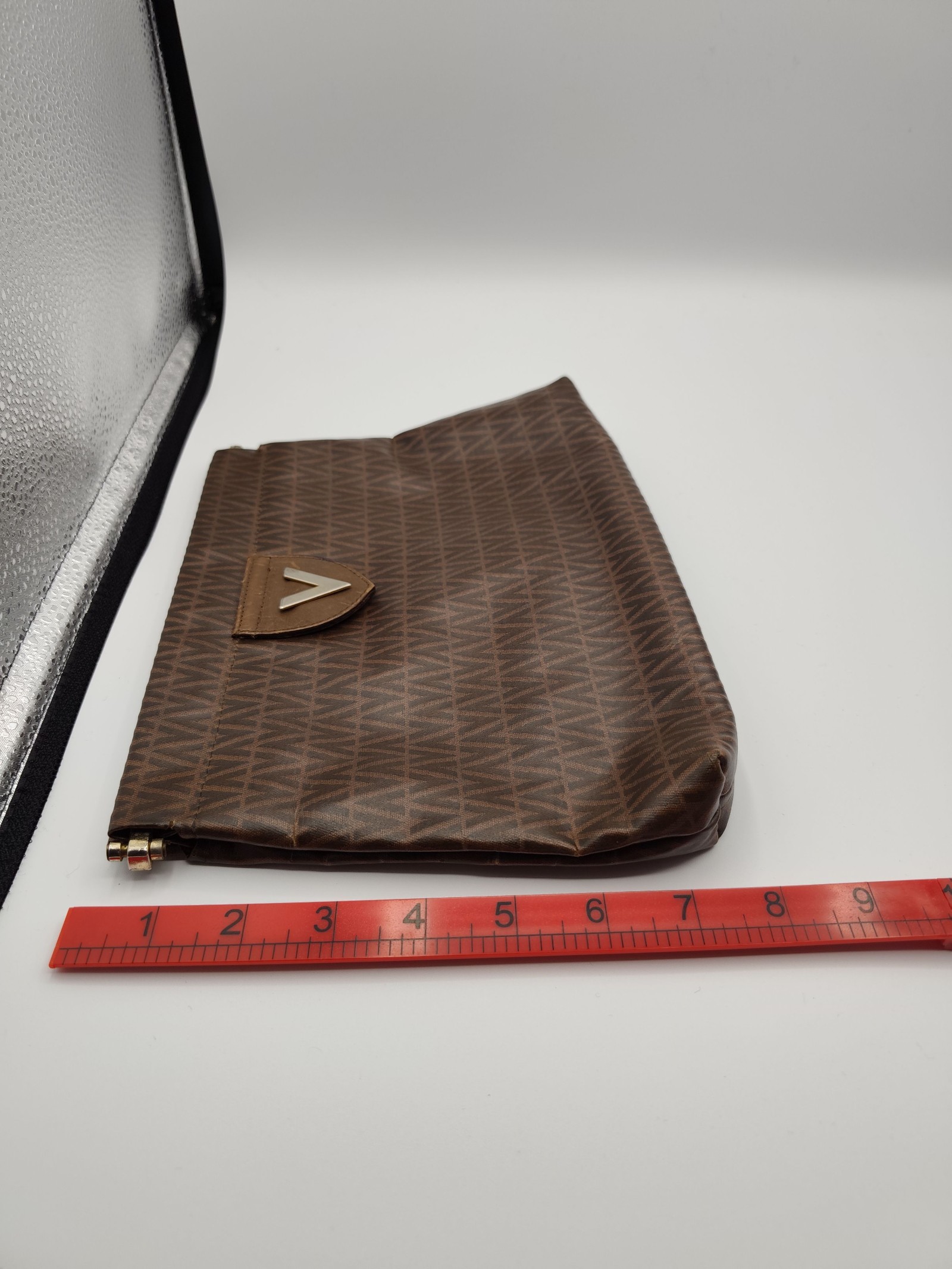 Valentino Brown V Pattern Clutch Bag image 7