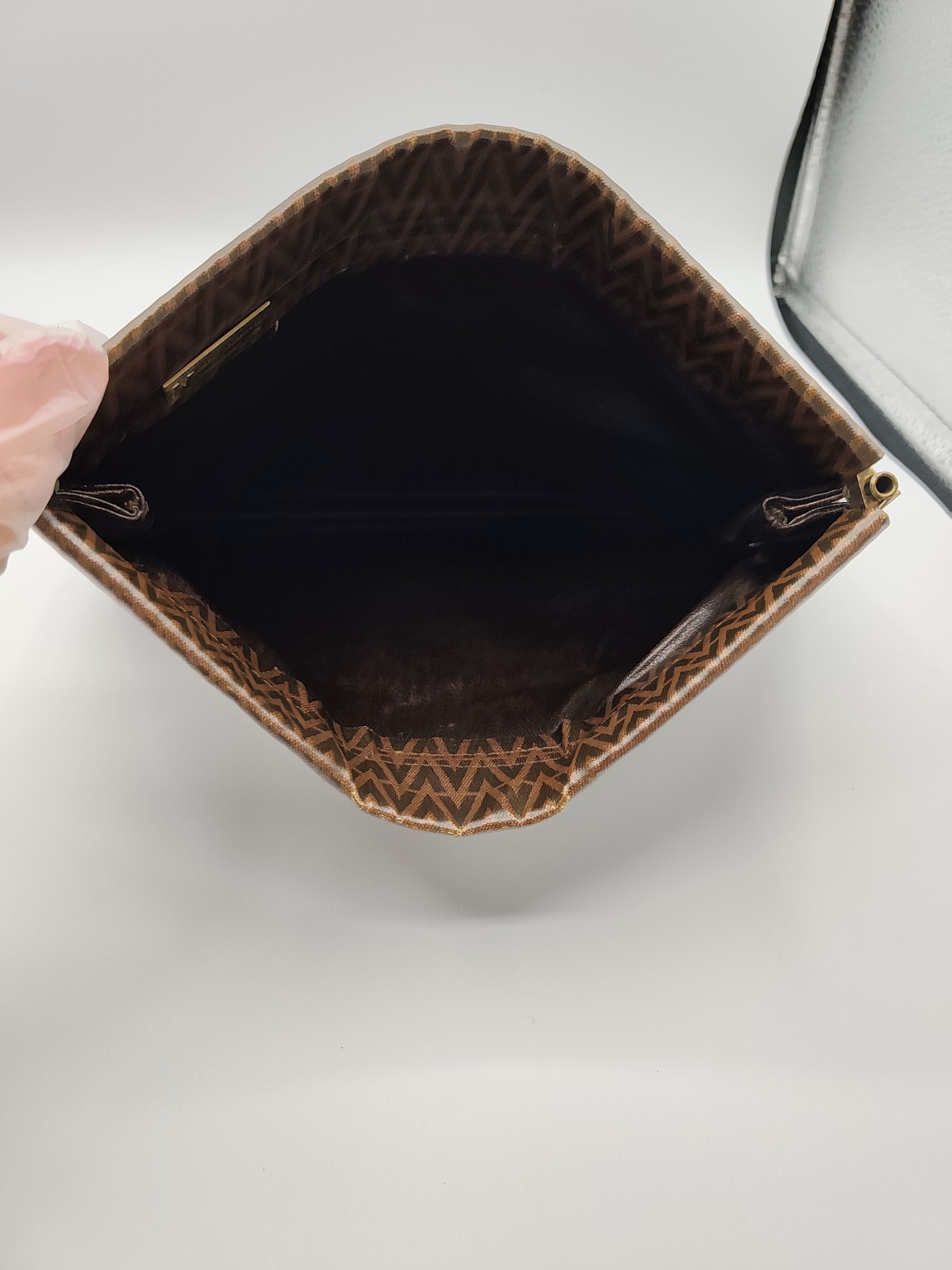 Valentino Brown V Pattern Clutch Bag image 8