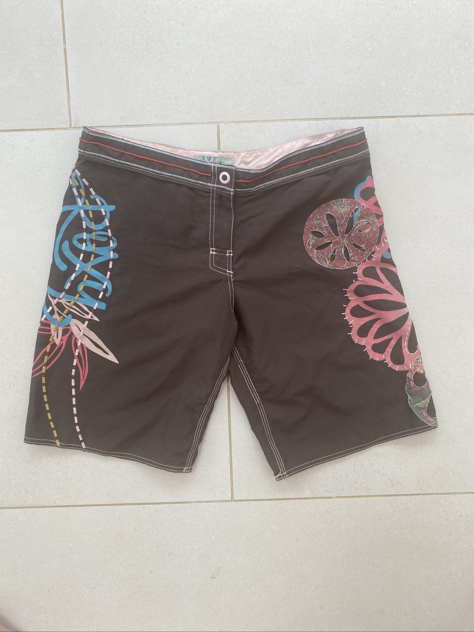 Roxy Brown Printed Surf Shorts Large Women (J1)