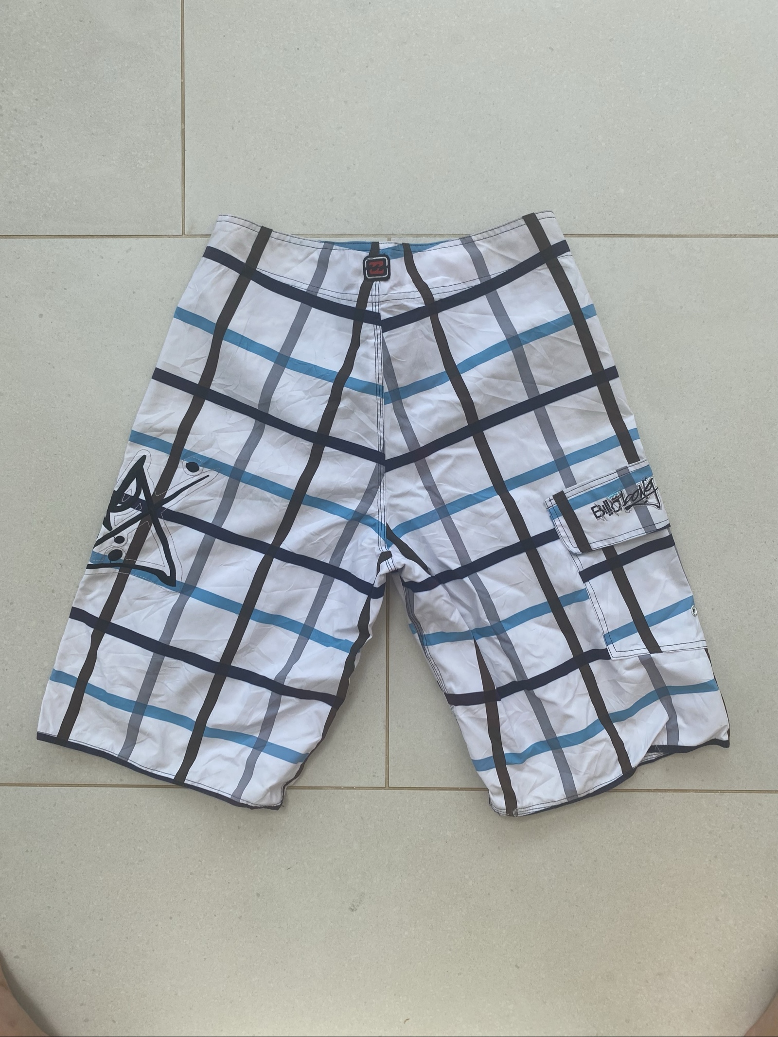 Billabong White Blue & Grey Checked Board Shorts 34Waist (J1) image 2
