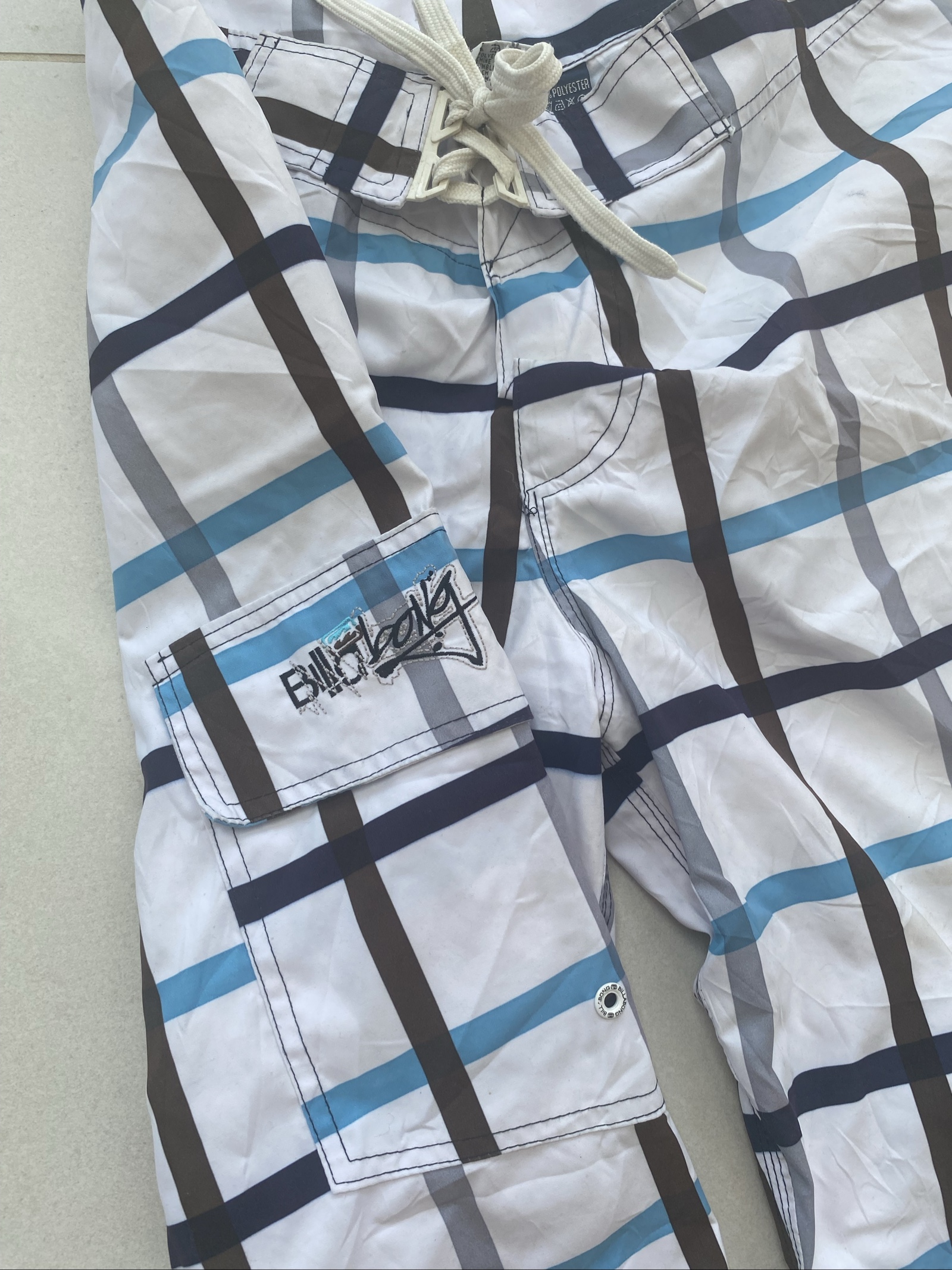 Billabong White Blue & Grey Checked Board Shorts 34Waist (J1) image 4