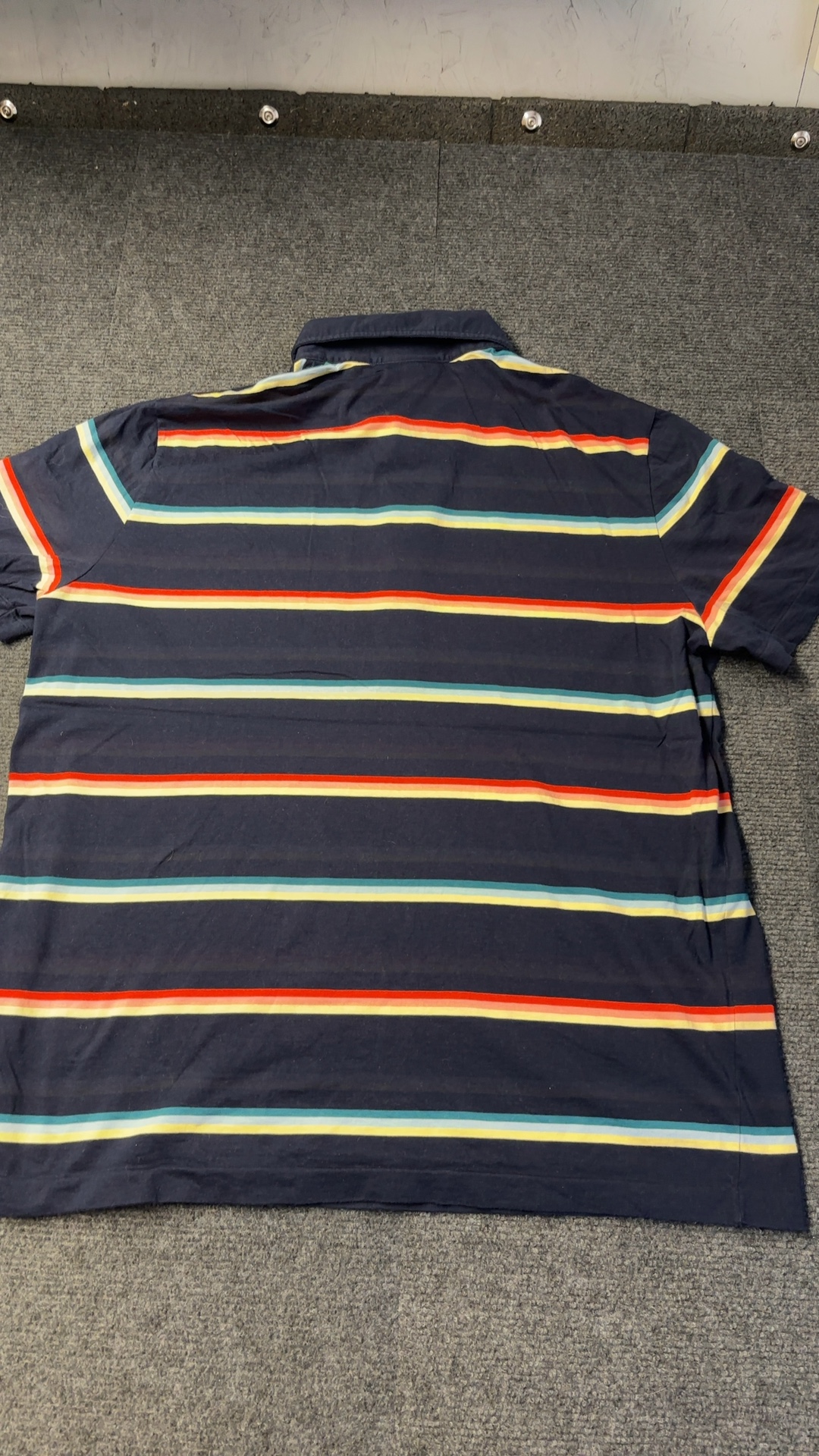Lacoste Navy Multi Stripe Polo Shirt Large Cotton Made in Peru