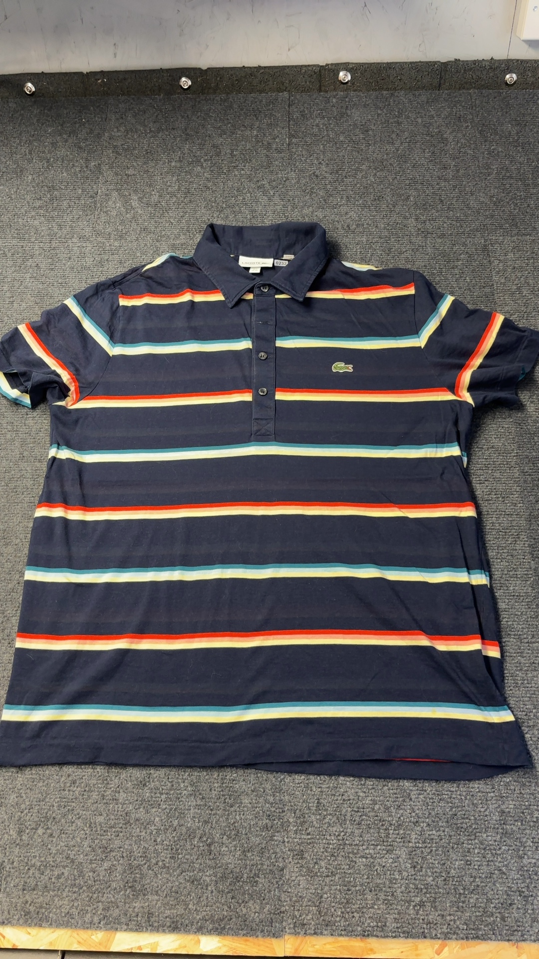 Lacoste Navy Multi Stripe Polo Shirt Large Cotton Made in Peru image 7