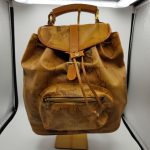 Alviero Martini Tan Printed Map Leather Backpack