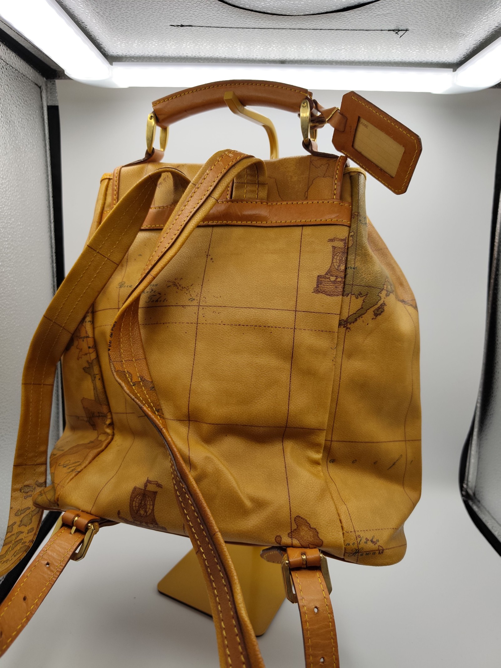 Alviero Martini Tan Printed Map Leather Backpack image 9
