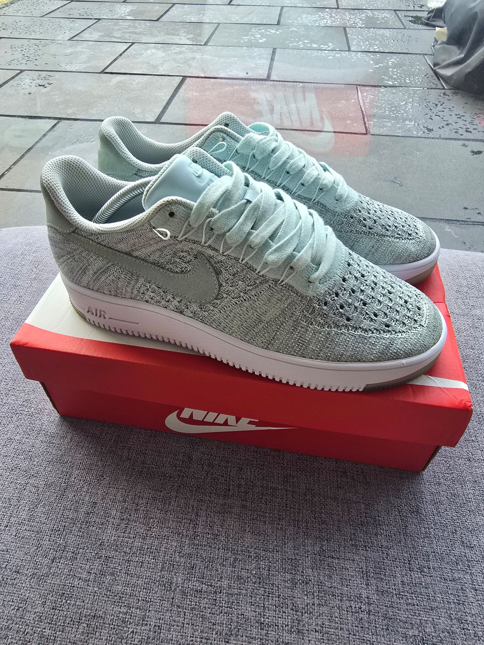 Nike Light Green Flyknit Air Force 1 Low UK 8.5