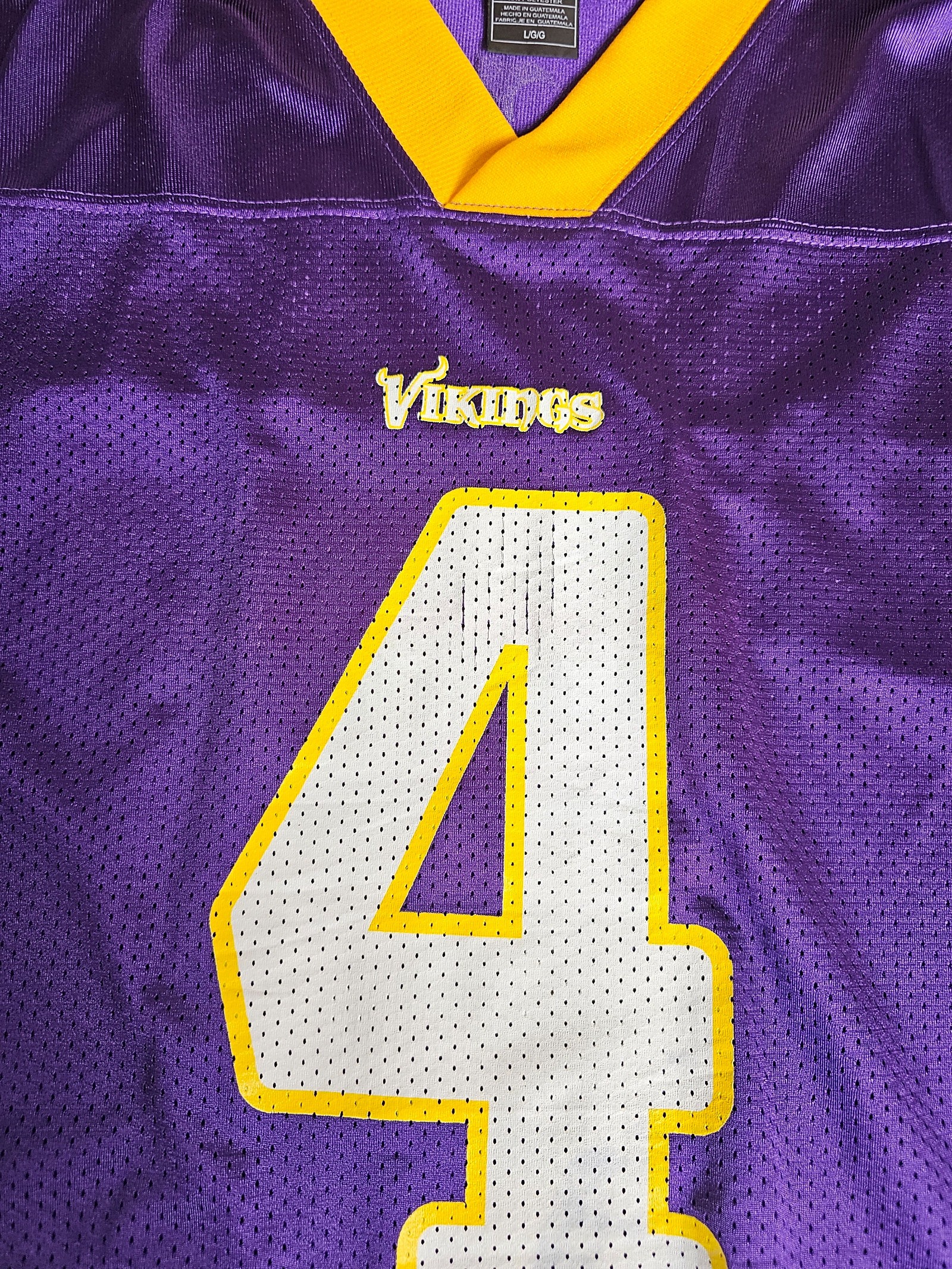 Reebok Brett Favre 4 Purple & White Minnesota Vikings Jersey Large NFL image 3