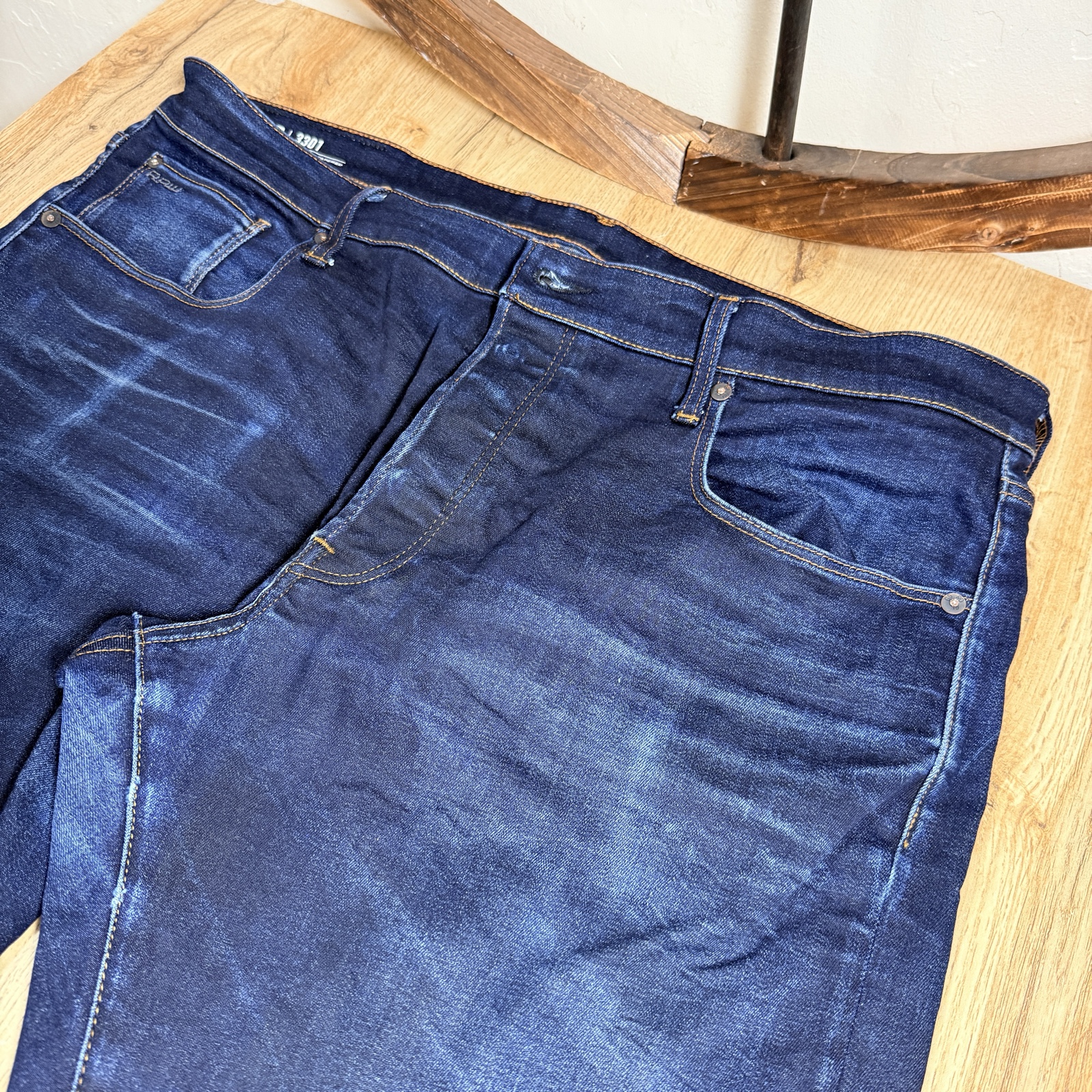 G-Star Raw Blue 3301 Straight Tapered Jeans 32 image 6