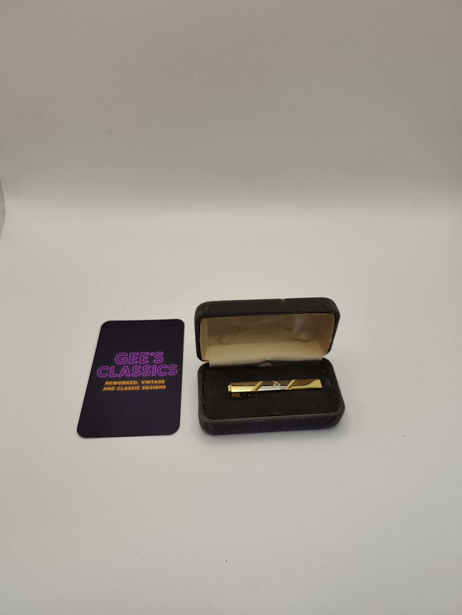Christian Dior Gold & Silver Tie Clip with Box