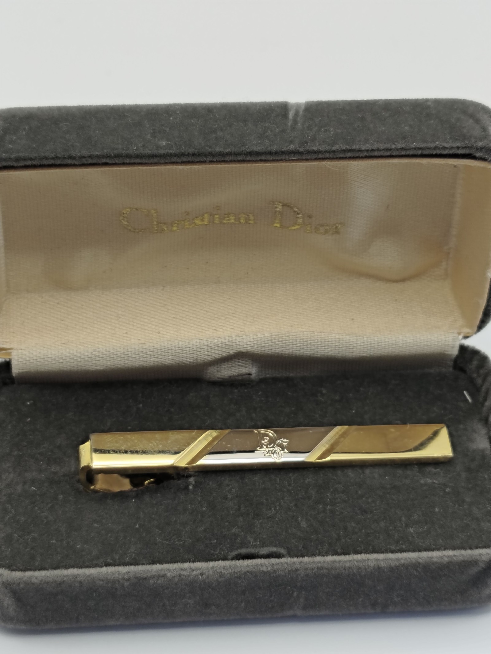 Christian Dior Gold & Silver Tie Clip with Box image 2
