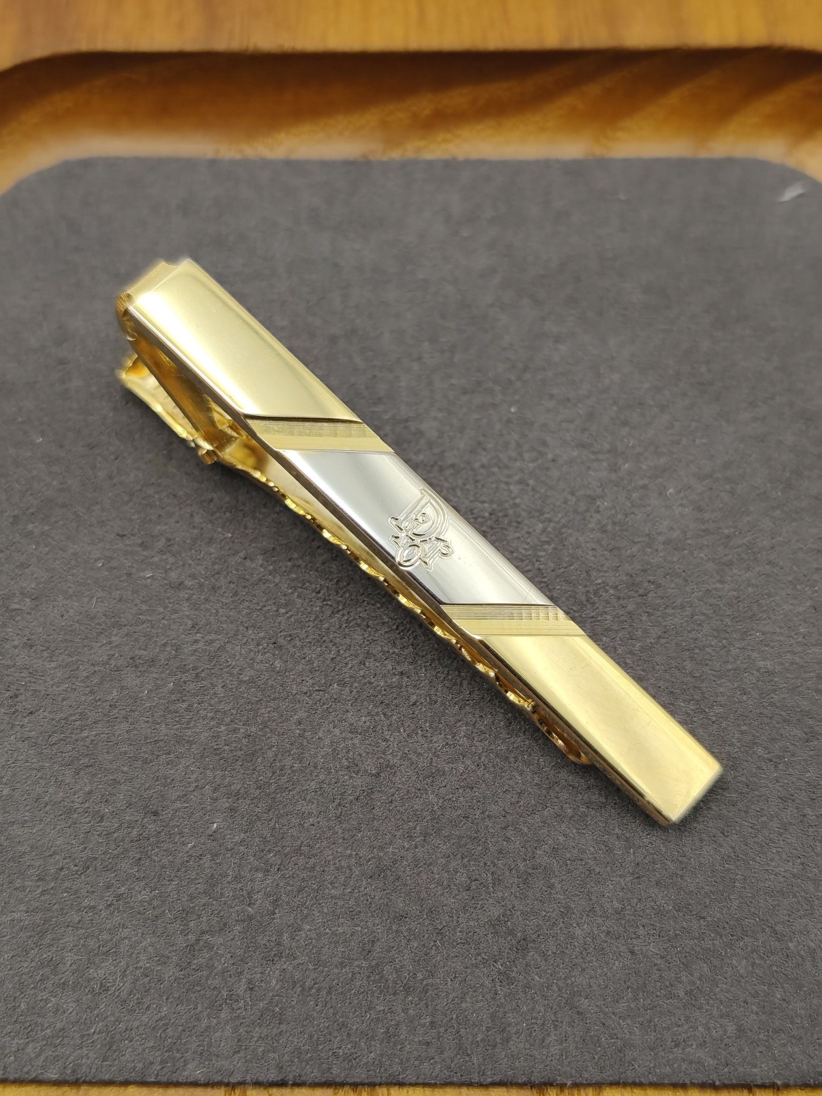 Christian Dior Gold & Silver Tie Clip with Box image 3