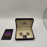 Burberrys Silver & Gold Logo Cufflinks in Velvet Box