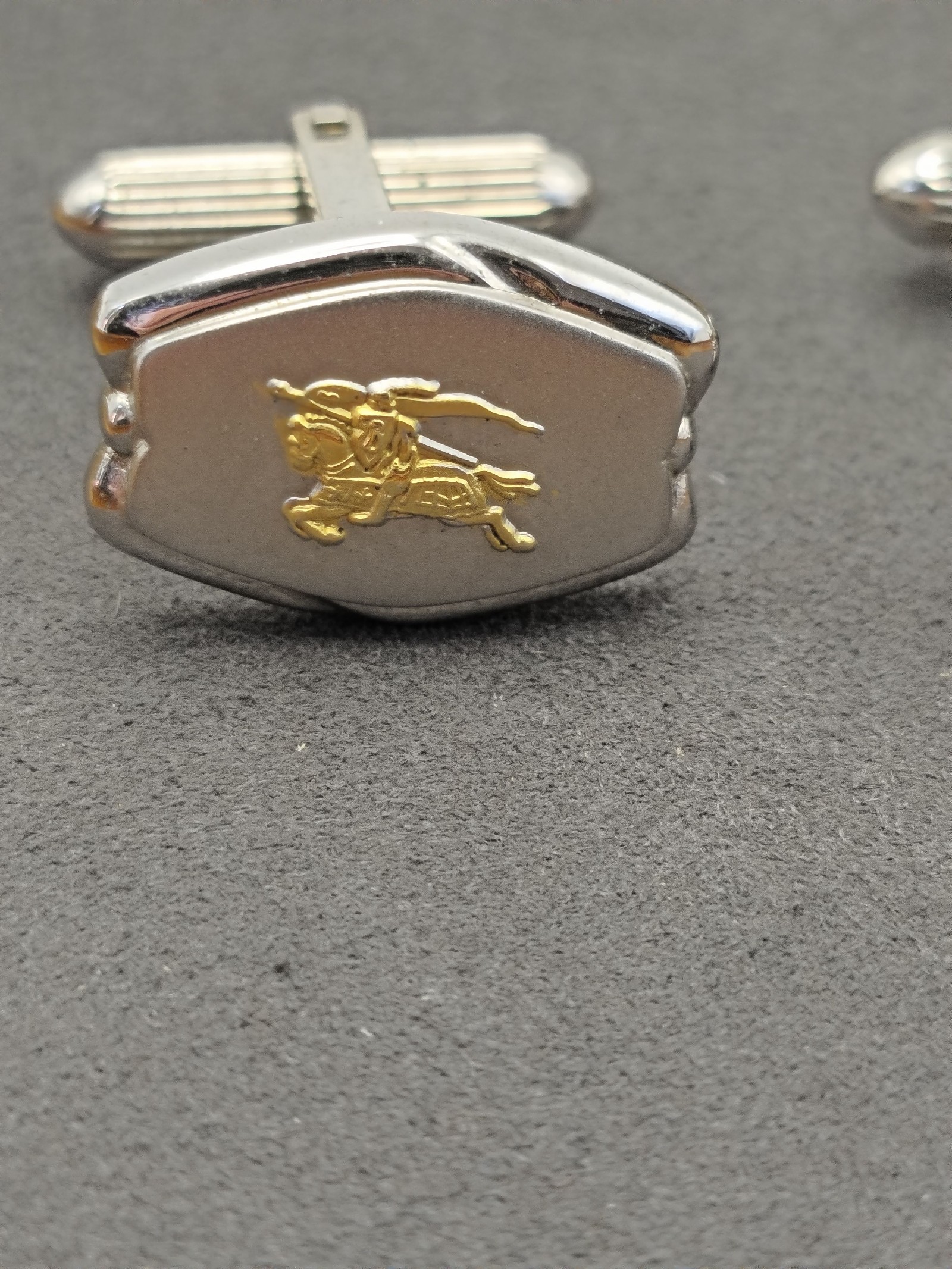 Burberrys Silver & Gold Logo Cufflinks in Velvet Box image 6