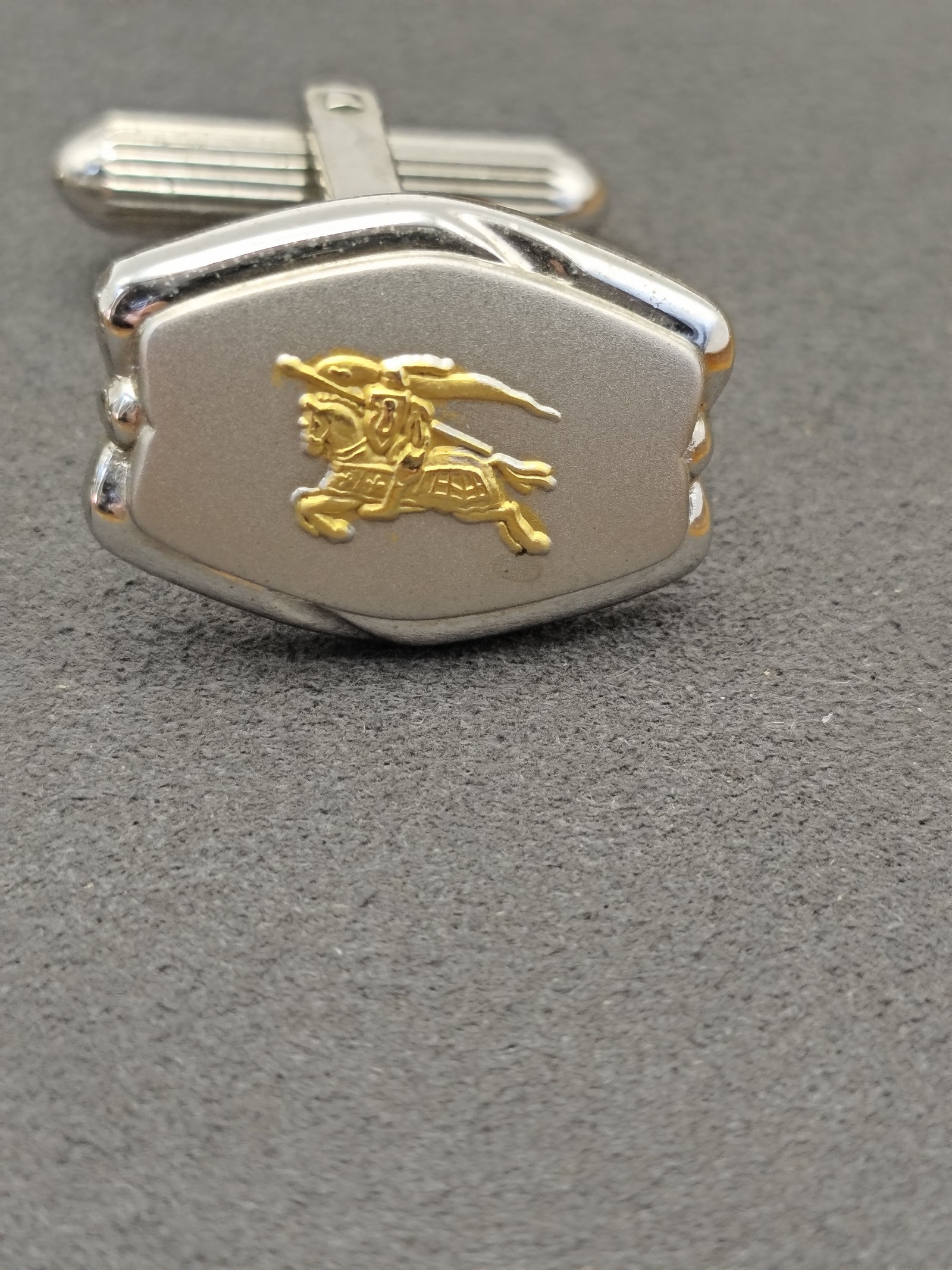 Burberrys Silver & Gold Logo Cufflinks in Velvet Box image 7