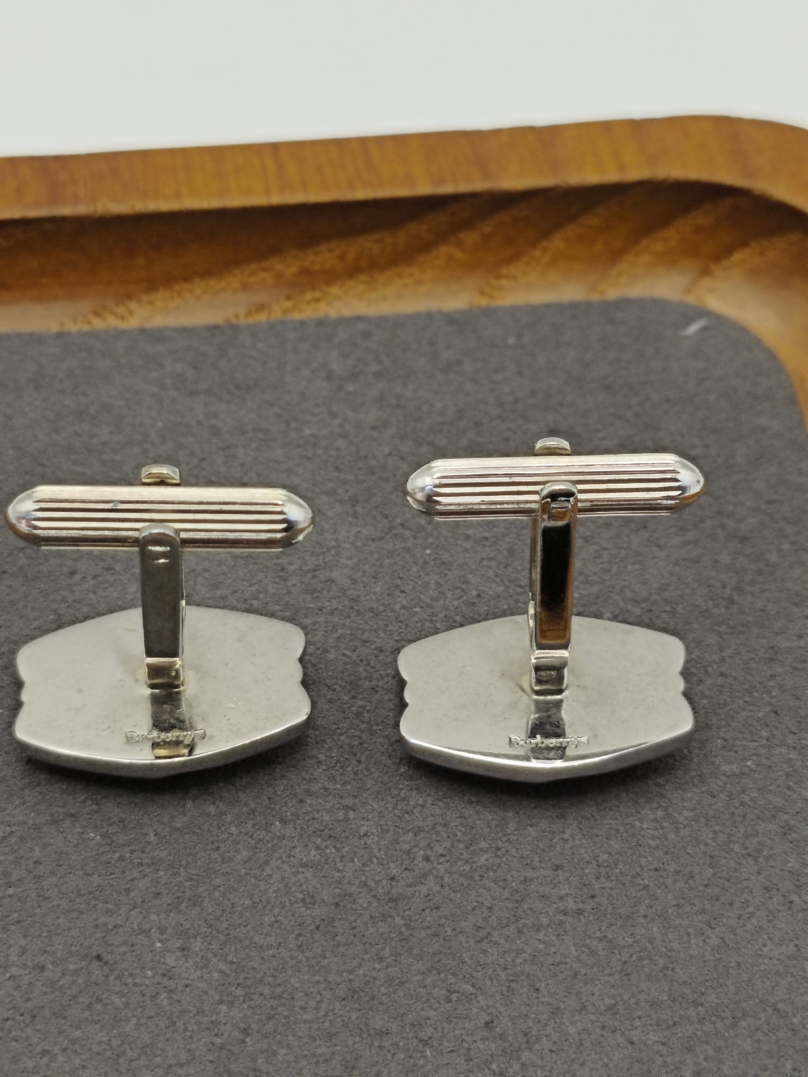 Burberrys Silver & Gold Logo Cufflinks in Velvet Box image 8