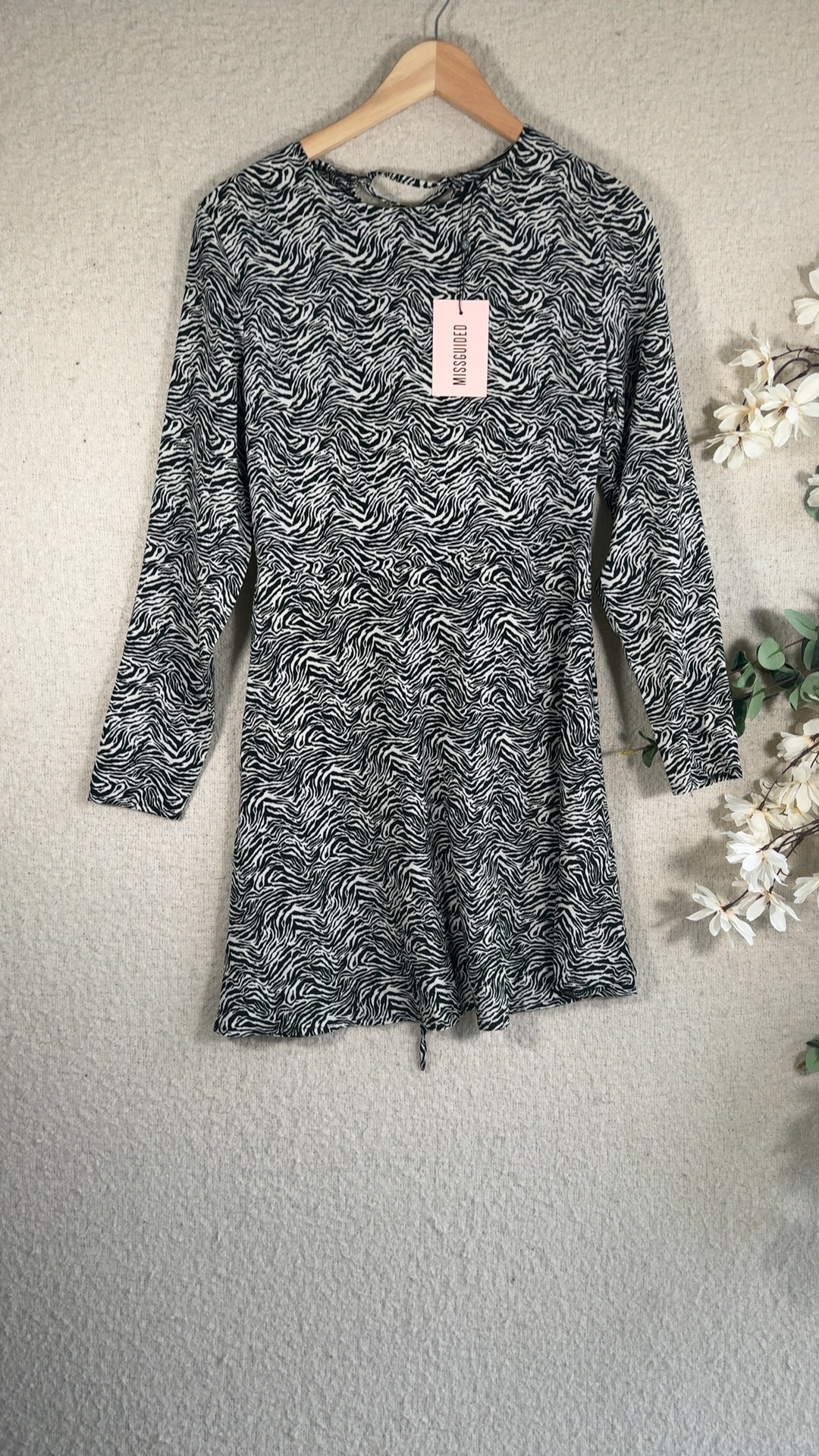 Missguided Black & White Zebra Print Long Sleeve Dress UK 12 Stylish Casual