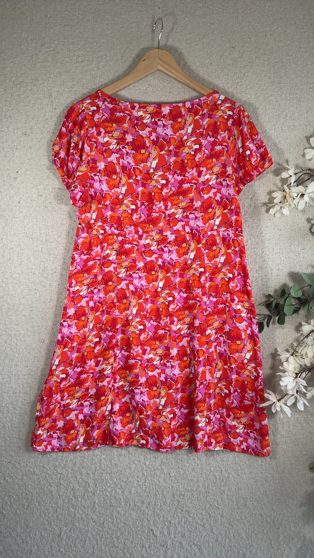 Primark Red & Pink Floral Button Front Dress UK 16 Lightweight Summer Style image 5